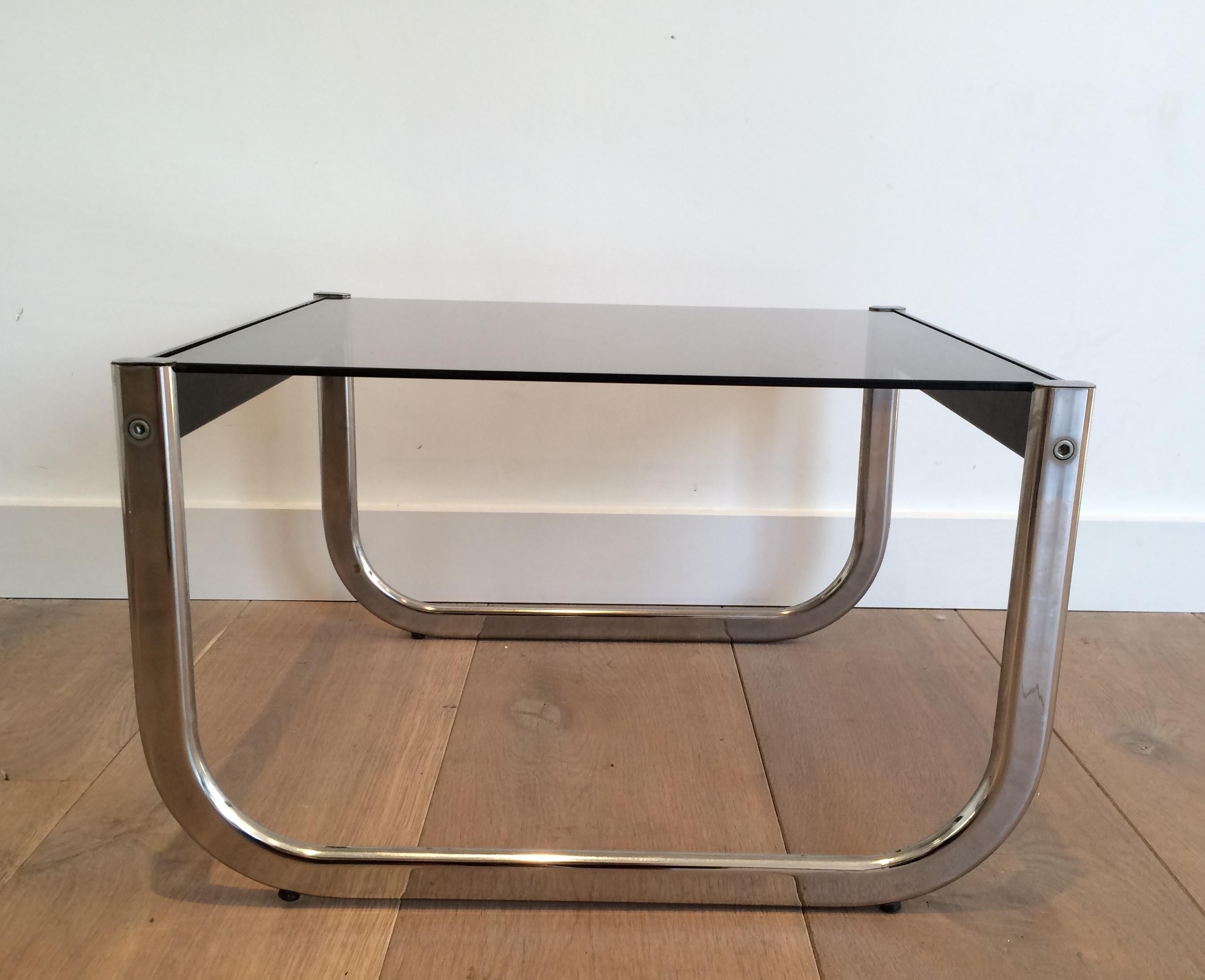 Pair of Chrome, Black Wood and Glass Side Tables For Sale 1