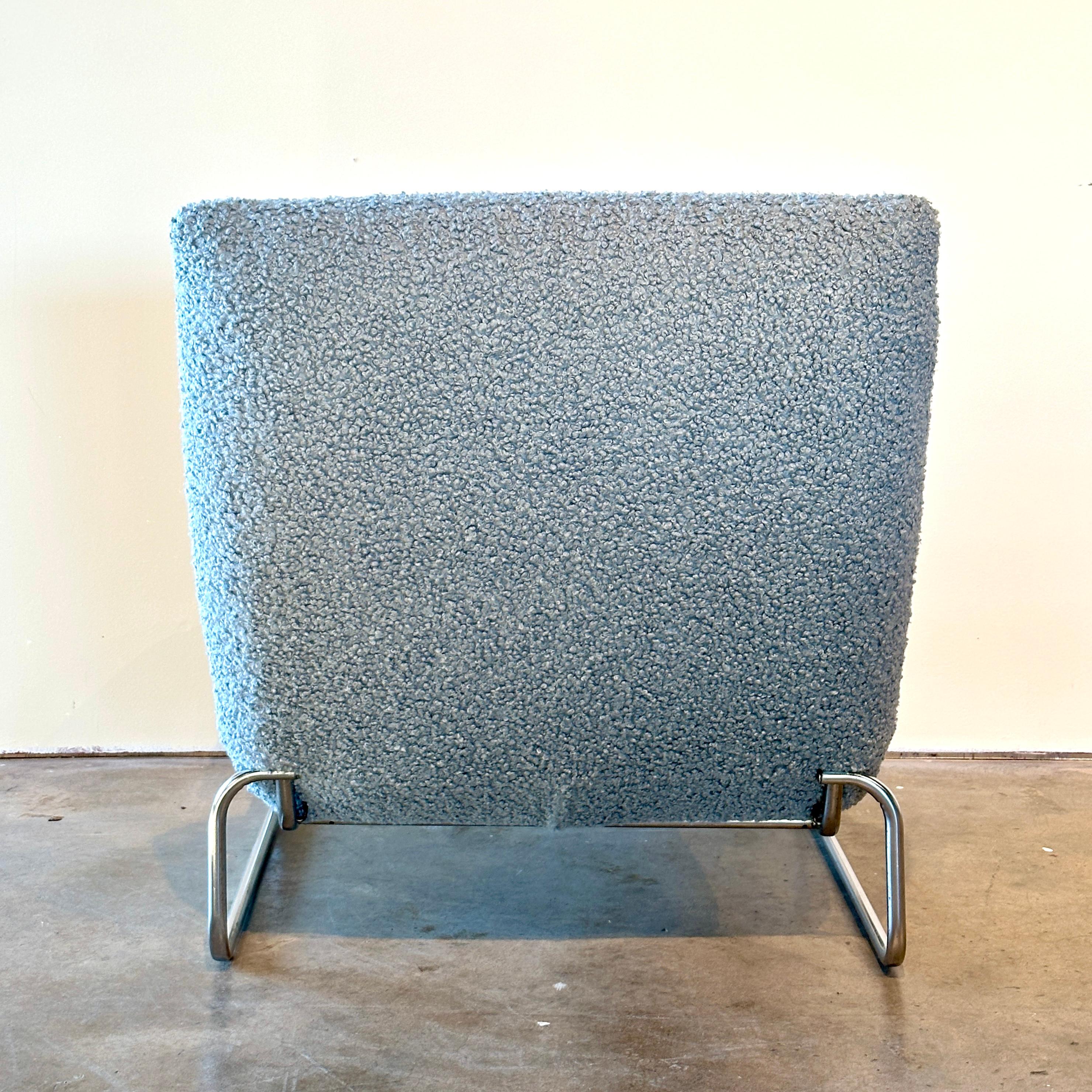 Pair of Chrome & Boucle Italian Lounge Chairs by Castelli In Good Condition For Sale In Greensboro, NC