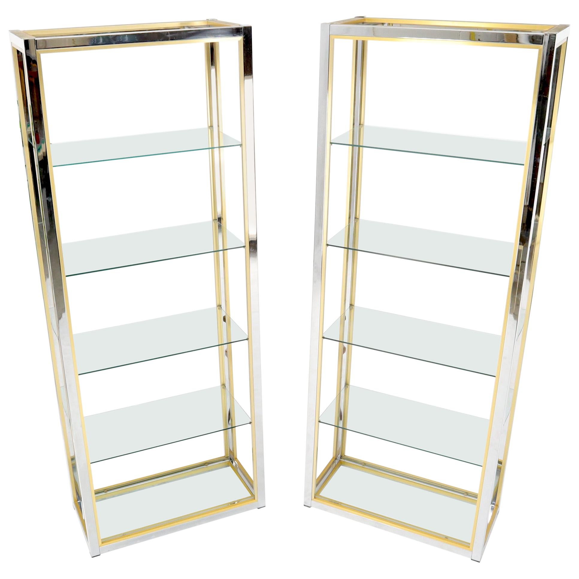 Pair of Chrome Brass and Glass Mid-Century Modern Étagères For Sale