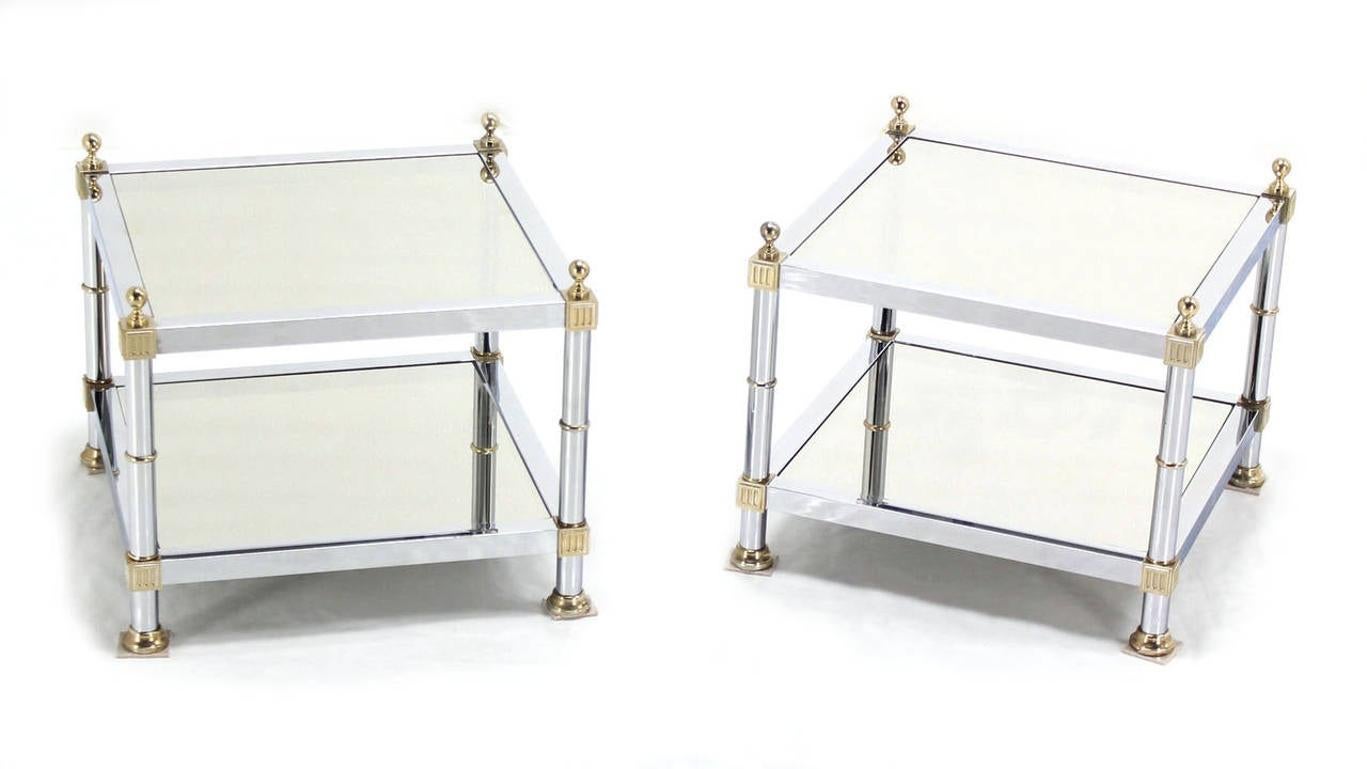 Pair of very sharp looking mid century modern square side tables. Excellent vintage condition. Beautiful polished chrome finish.