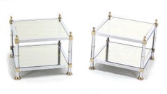Pair of Chrome Brass and Smoked Glass Square End or Side Lamp Tables Stands Mint