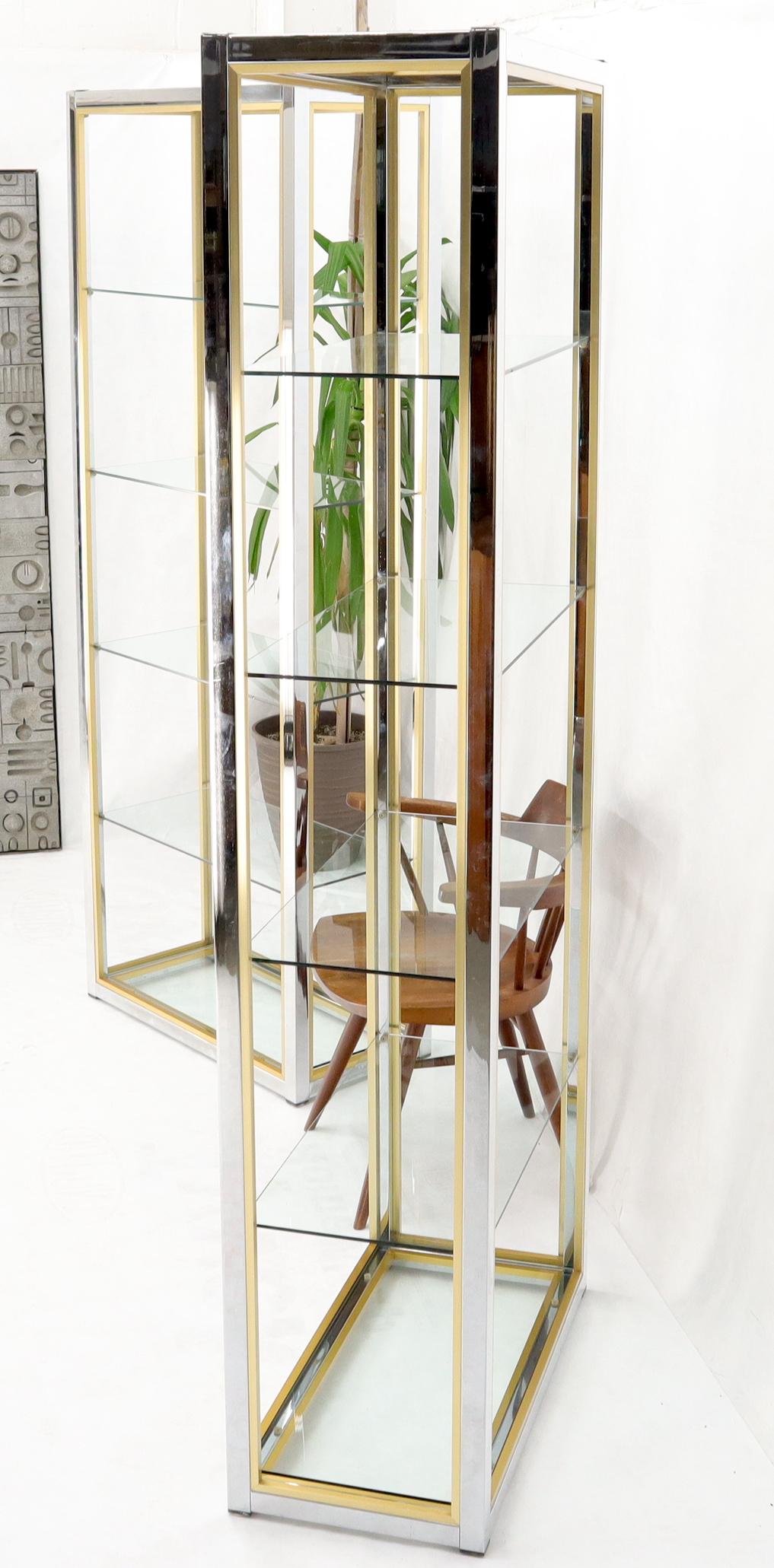 Italian Pair of Chrome Brass and Glass Mid-Century Modern Étagères For Sale