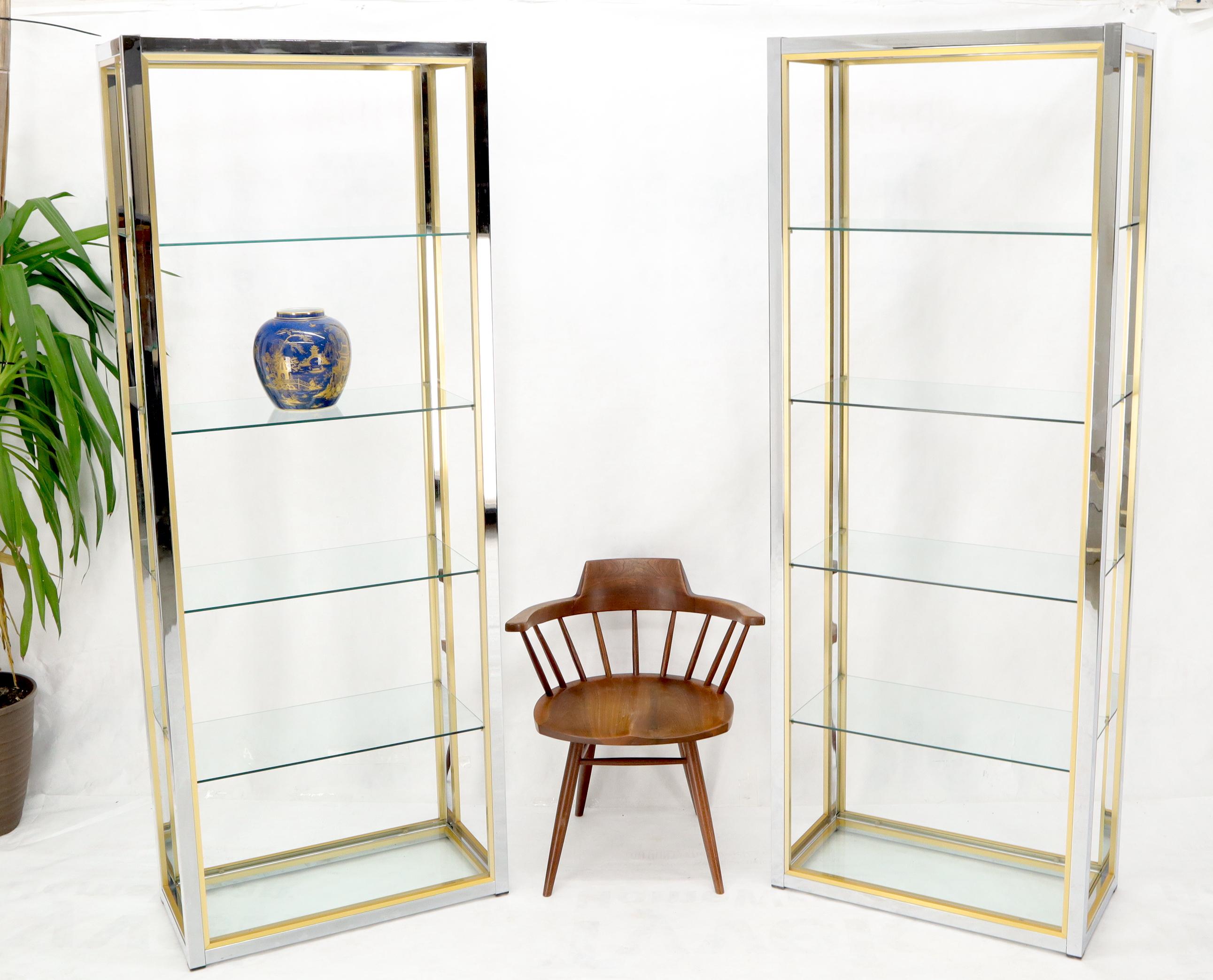 Pair of Chrome Brass and Glass Mid-Century Modern Étagères For Sale 1