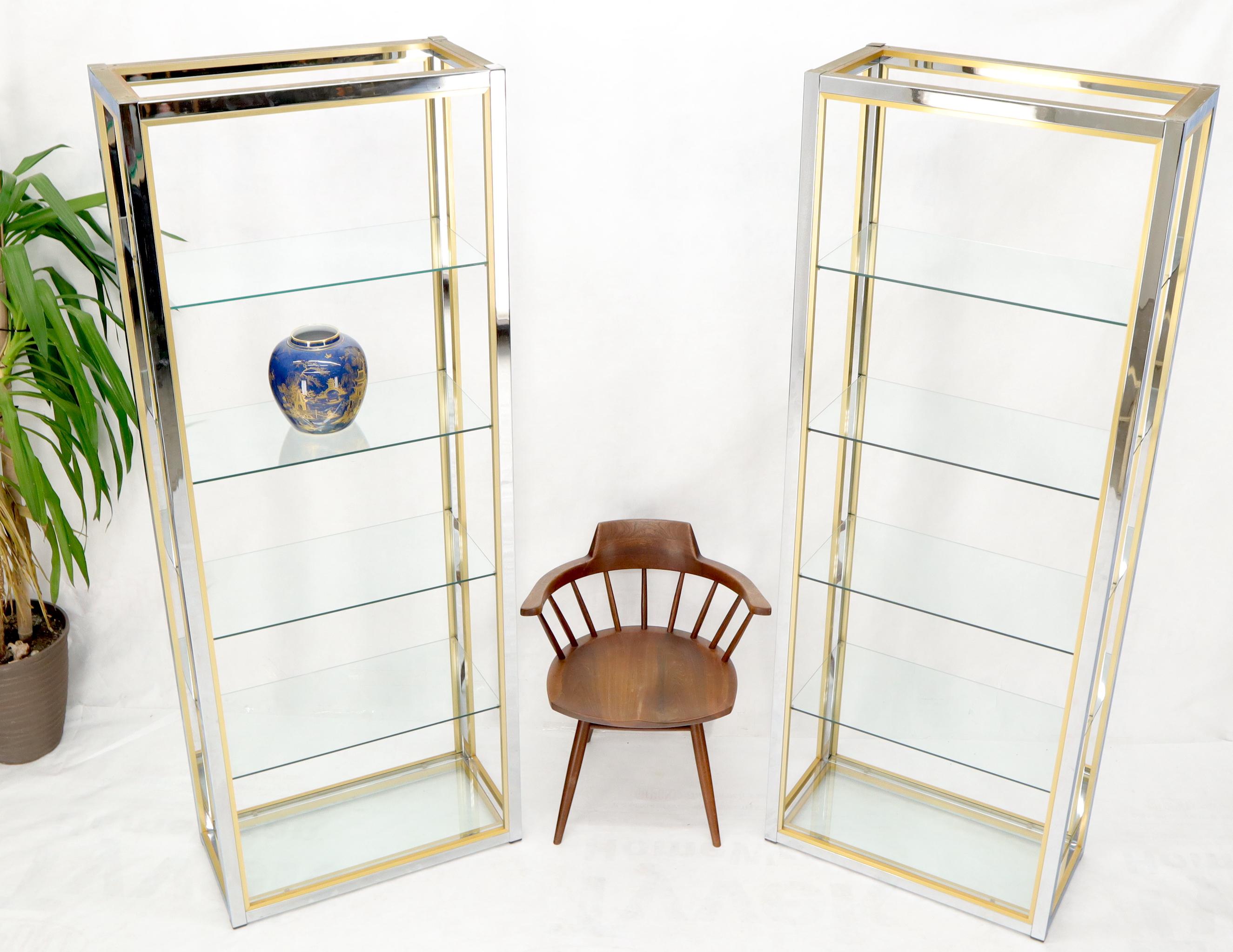 Pair of Chrome Brass and Glass Mid-Century Modern Étagères For Sale 2