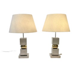 Pair of Chrome & Brass Table Lamp ca. 1970s