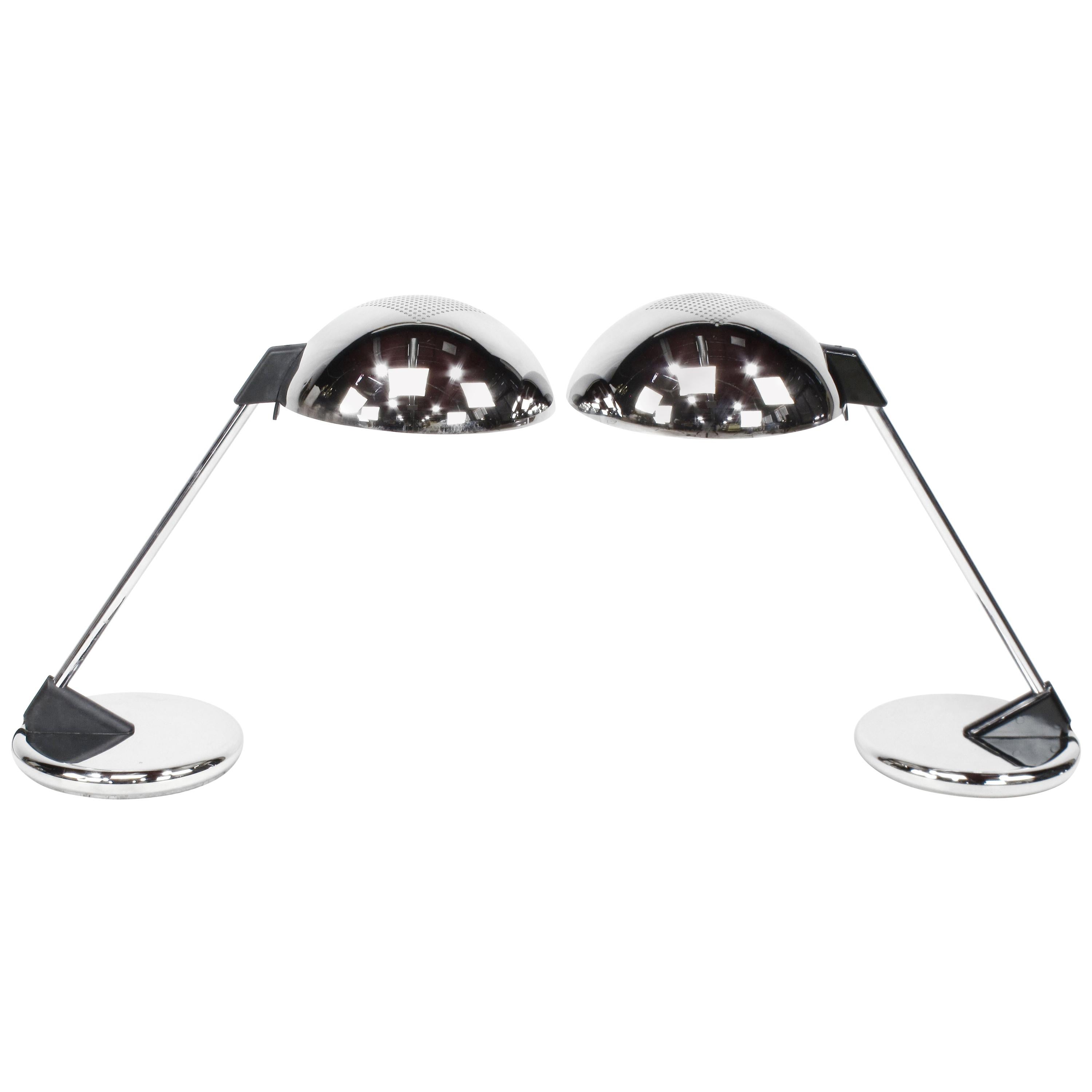 Pair of Chrome Cantilever Desk Lamps with Domed Shade, circa 1960s