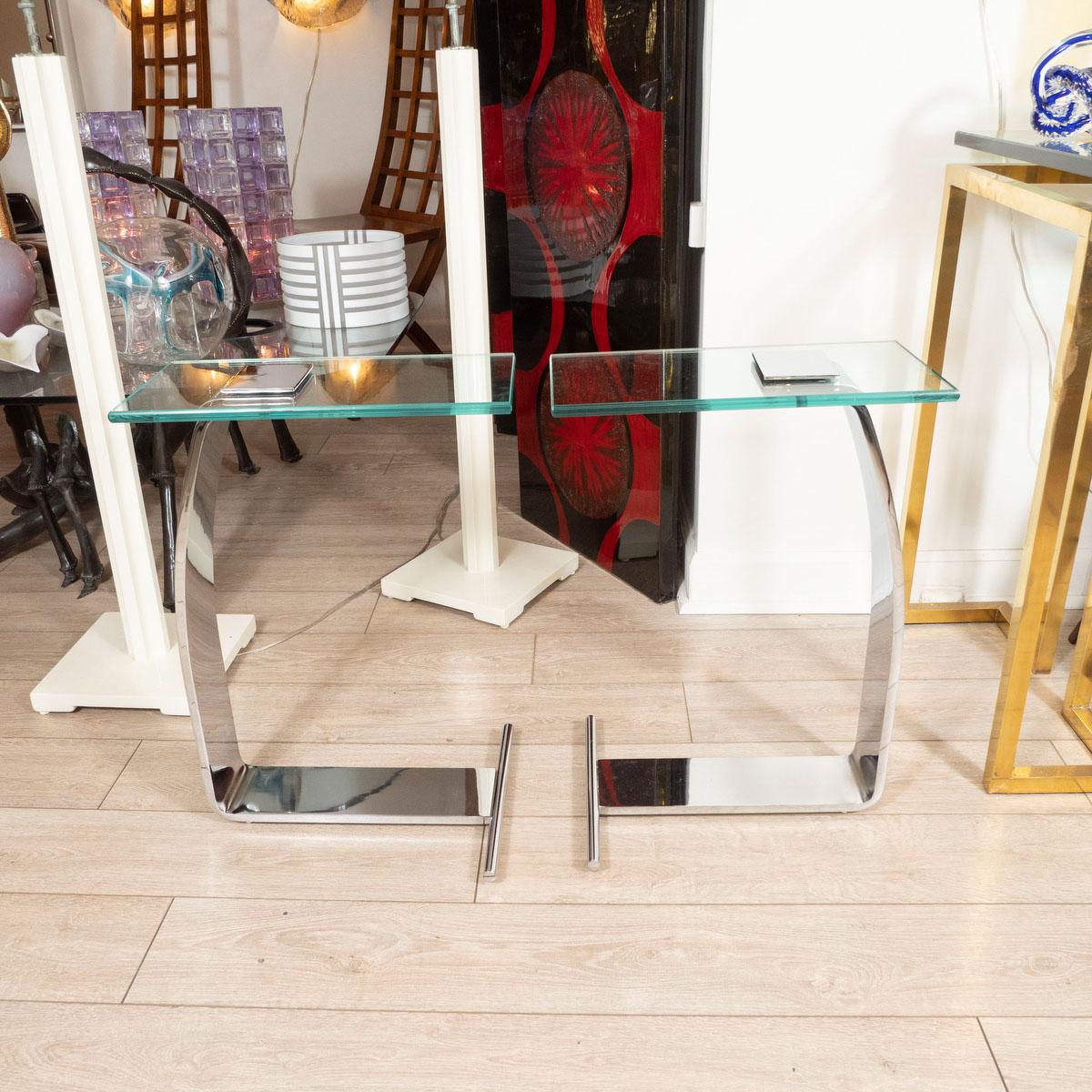 Mid-Century Modern Pair of Chrome Cantilevered Side Tables