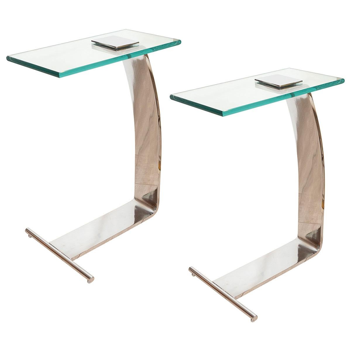 Pair of Chrome Cantilevered Side Tables