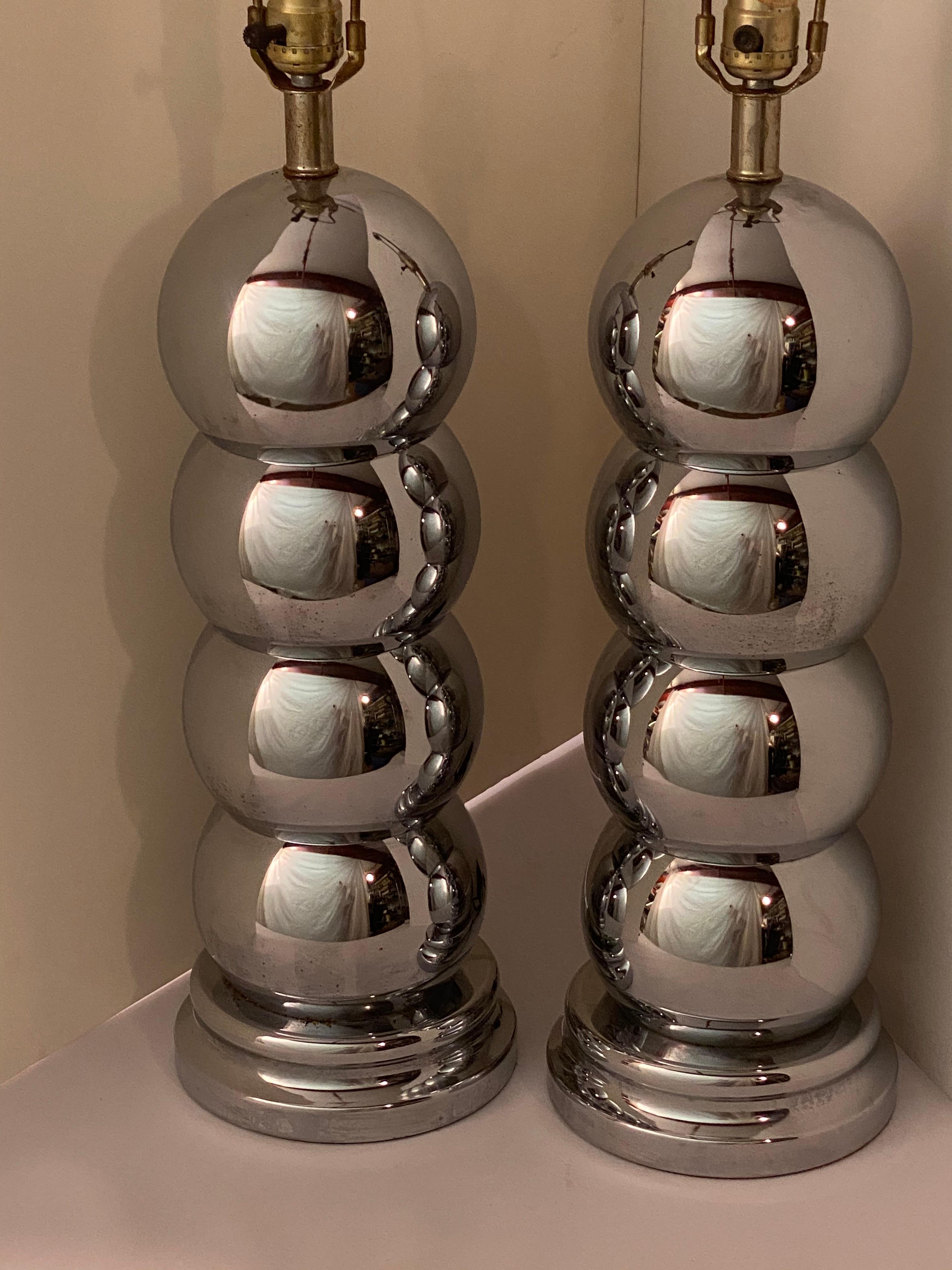 Mid-Century Modern Pair of Chrome Caterpillar Table Lamps by Clover