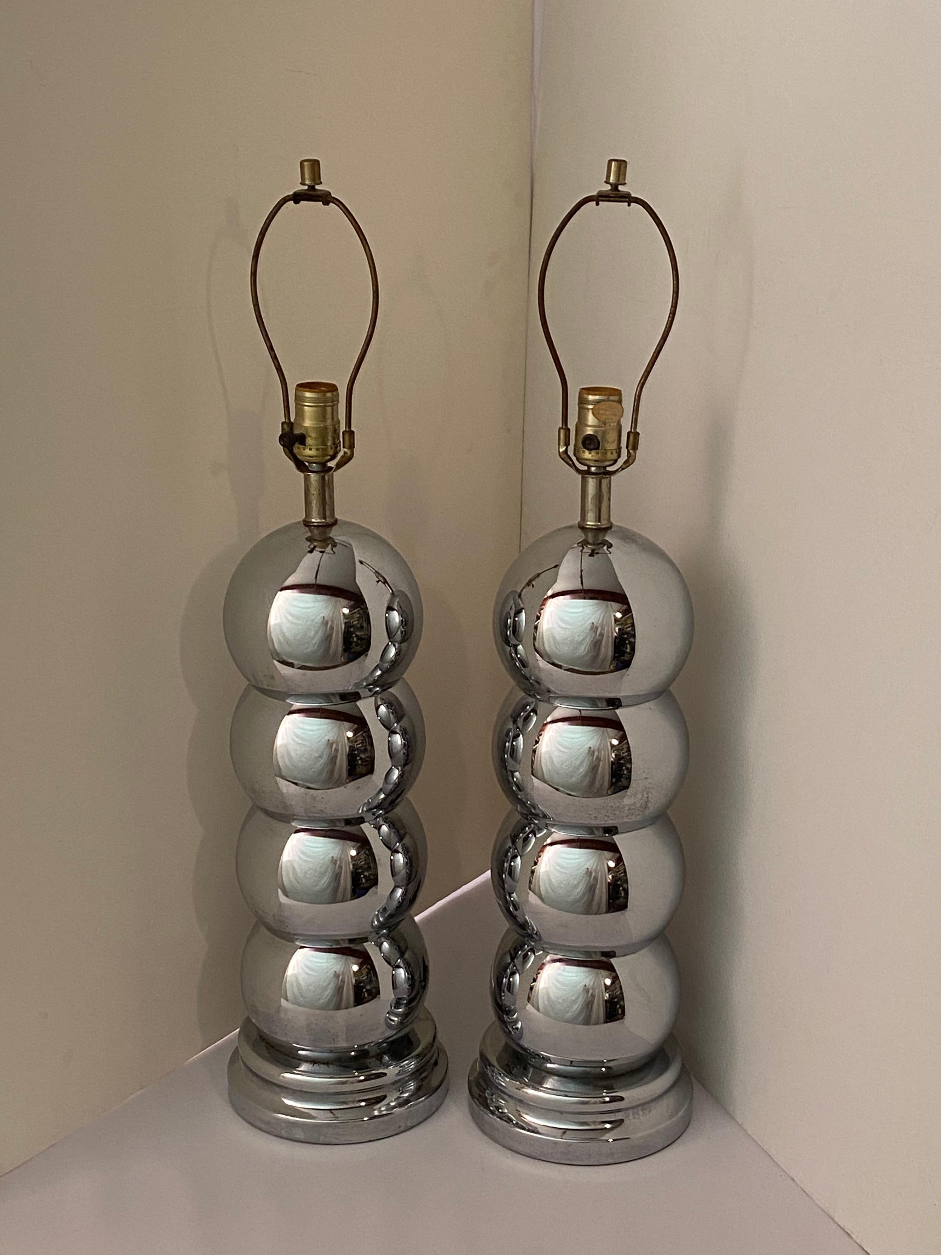 American Pair of Chrome Caterpillar Table Lamps by Clover