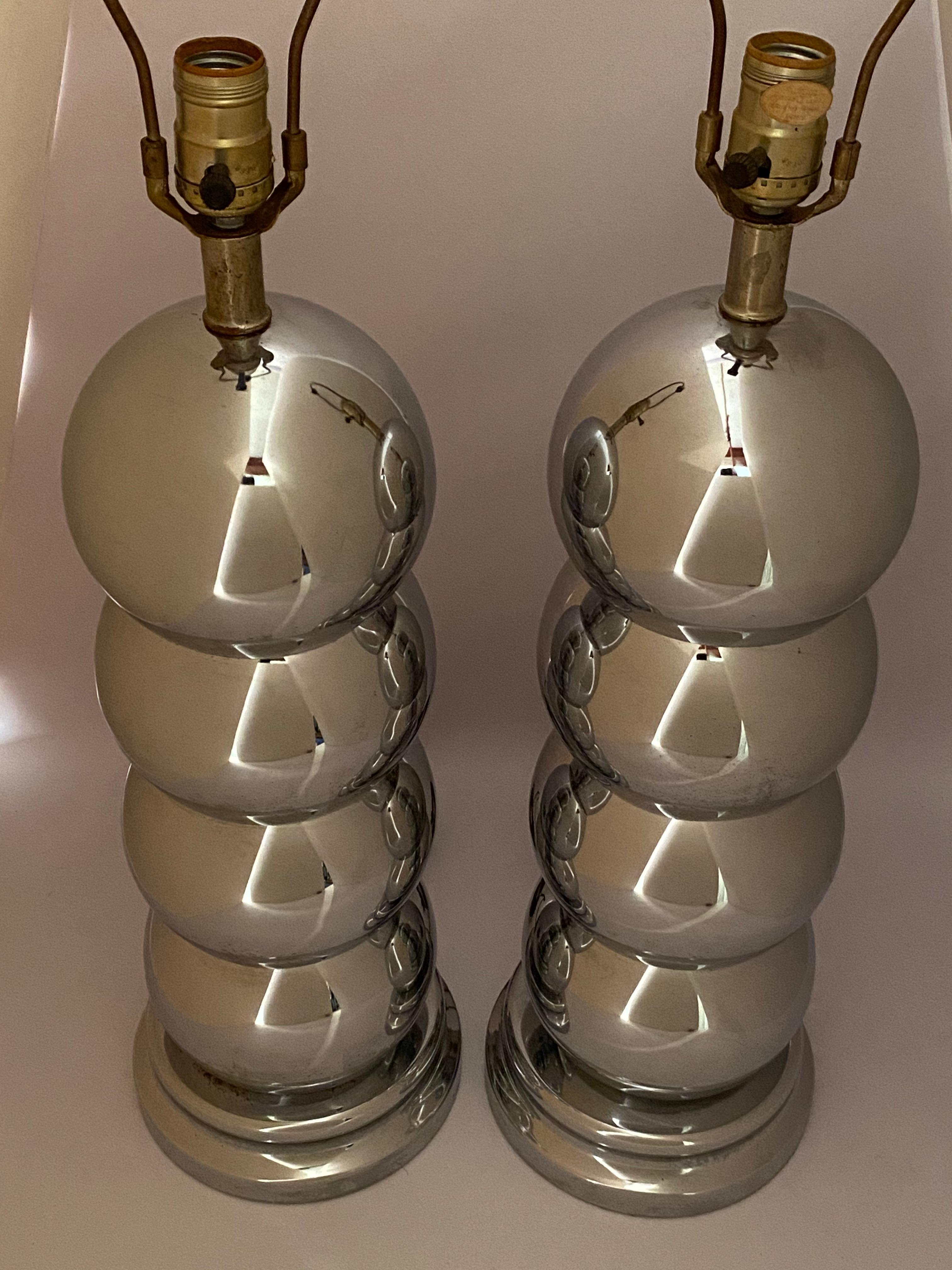 Pair of Chrome Caterpillar Table Lamps by Clover In Good Condition In Garnerville, NY