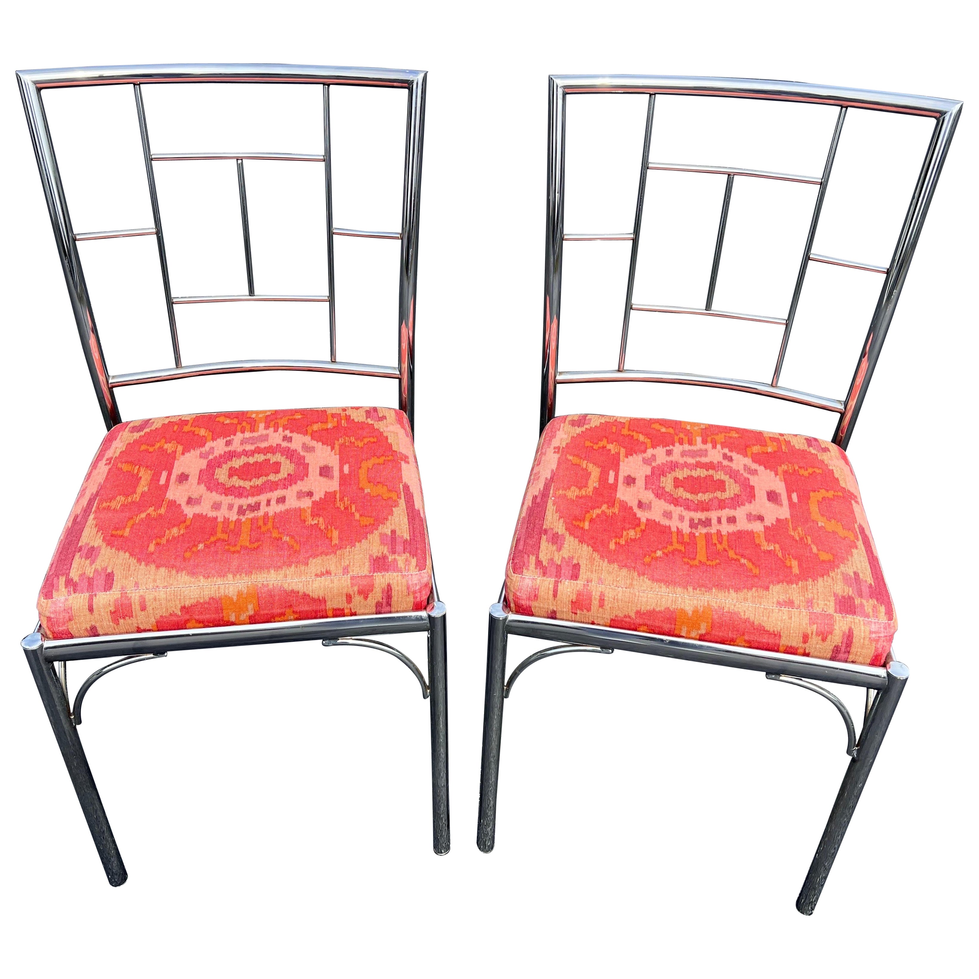 Paire de chaises chromées Chinoiserie en vente