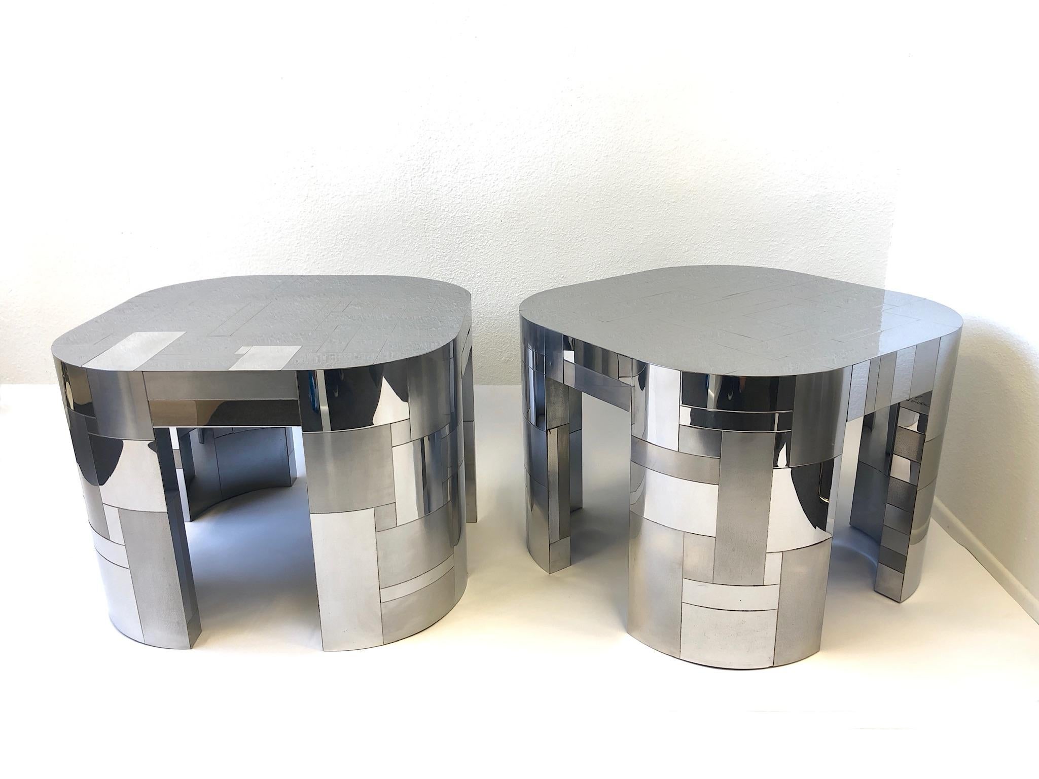 American Pair of Chrome Cityscape Side Tables by Paul Evans