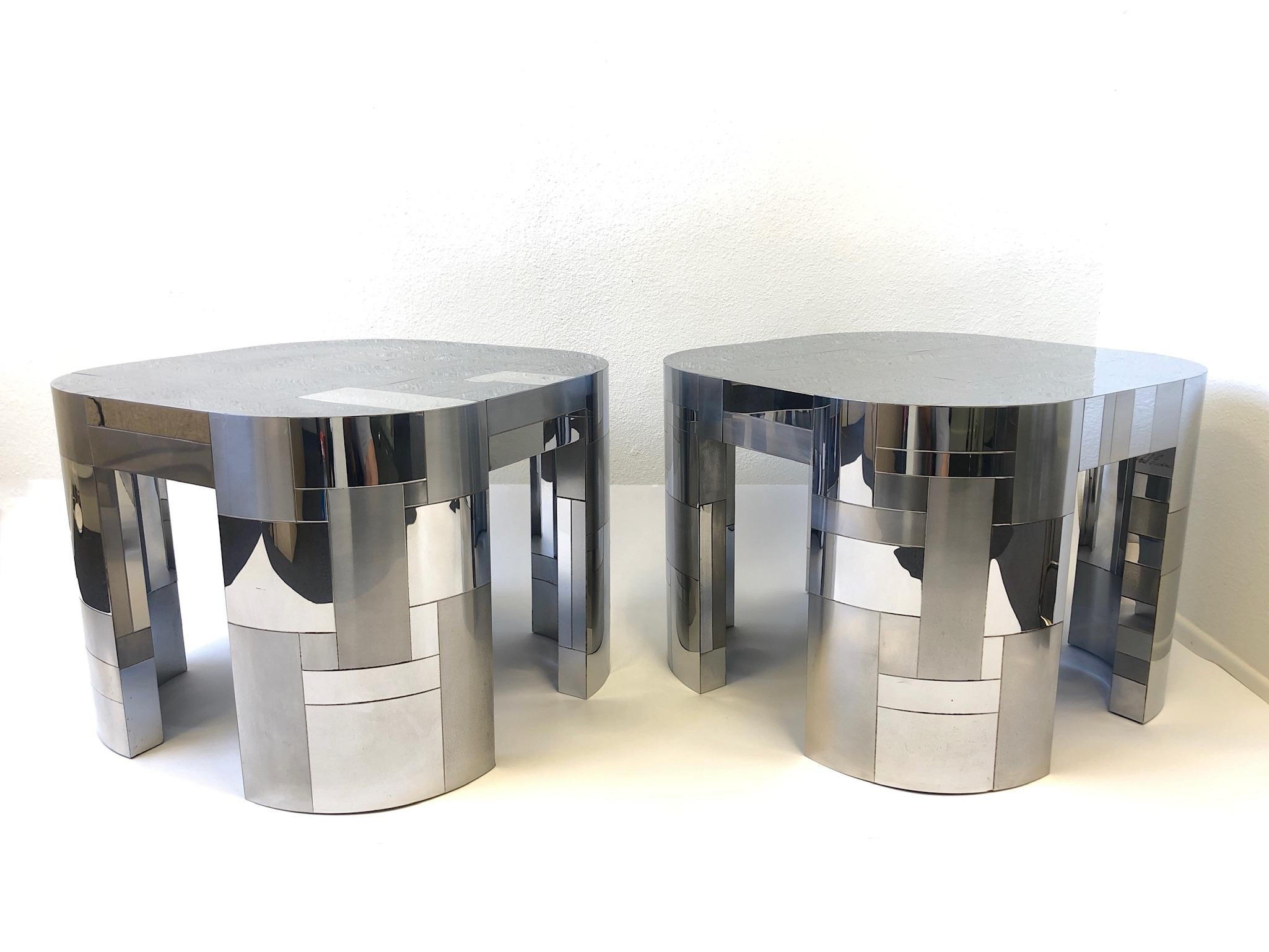 Late 20th Century Pair of Chrome Cityscape Side Tables by Paul Evans