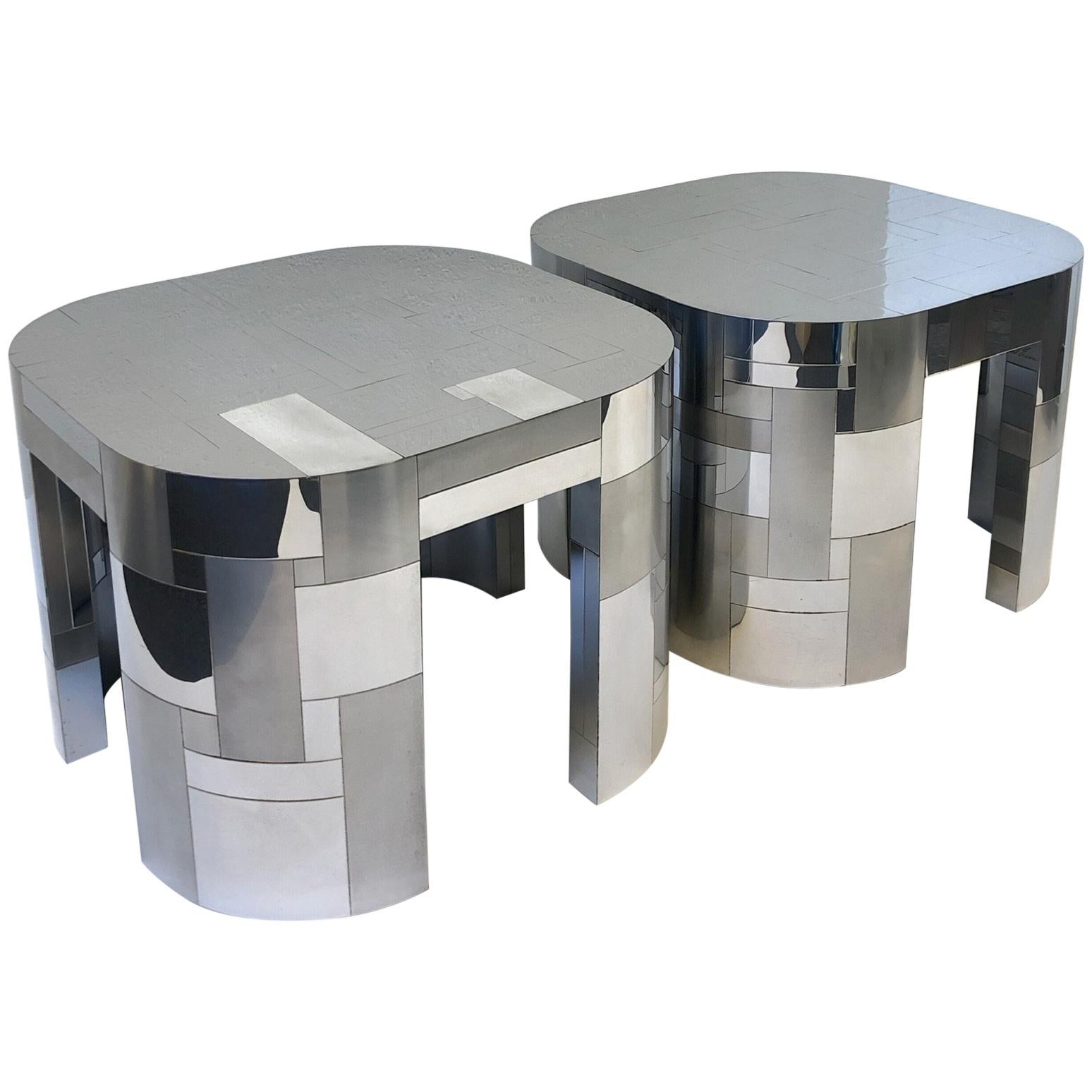 Pair of Chrome Cityscape Side Tables by Paul Evans
