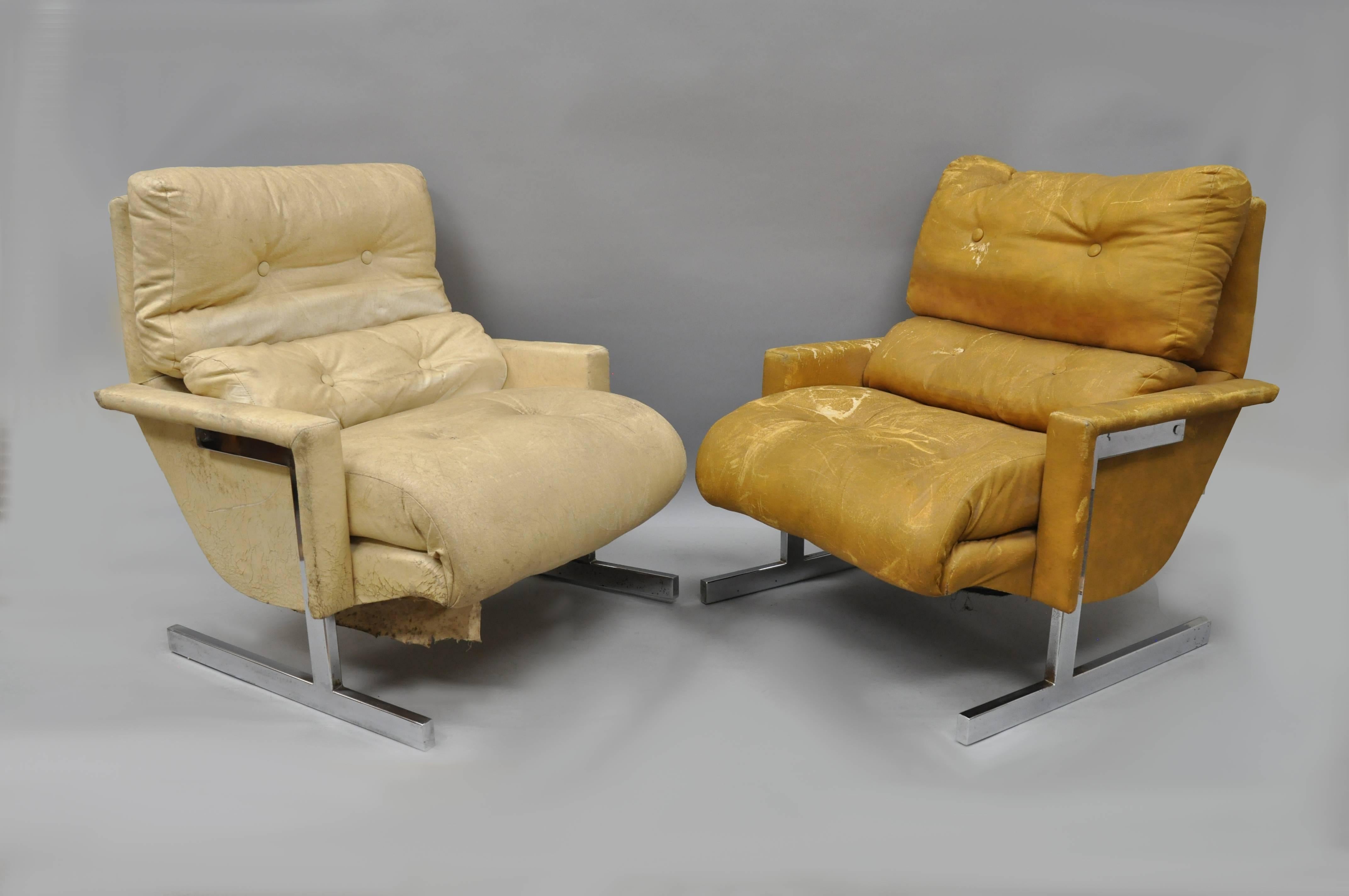 Pair of Chrome Club Lounge Chairs after Milo Baughman by Cimon Limited Canada 2