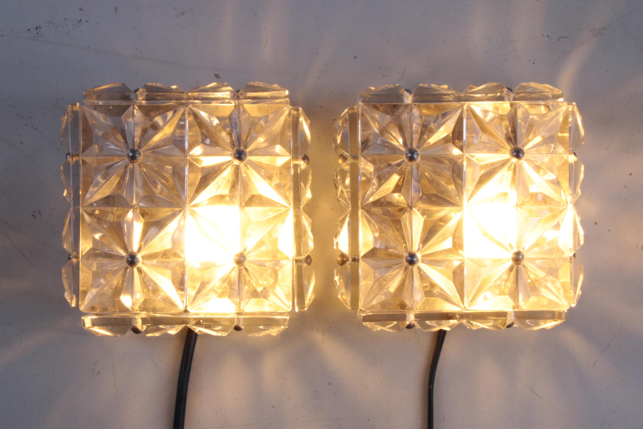 German Pair of Chrome & Crystal Glass Wall Lamps by Kinkeldey, 1970s
