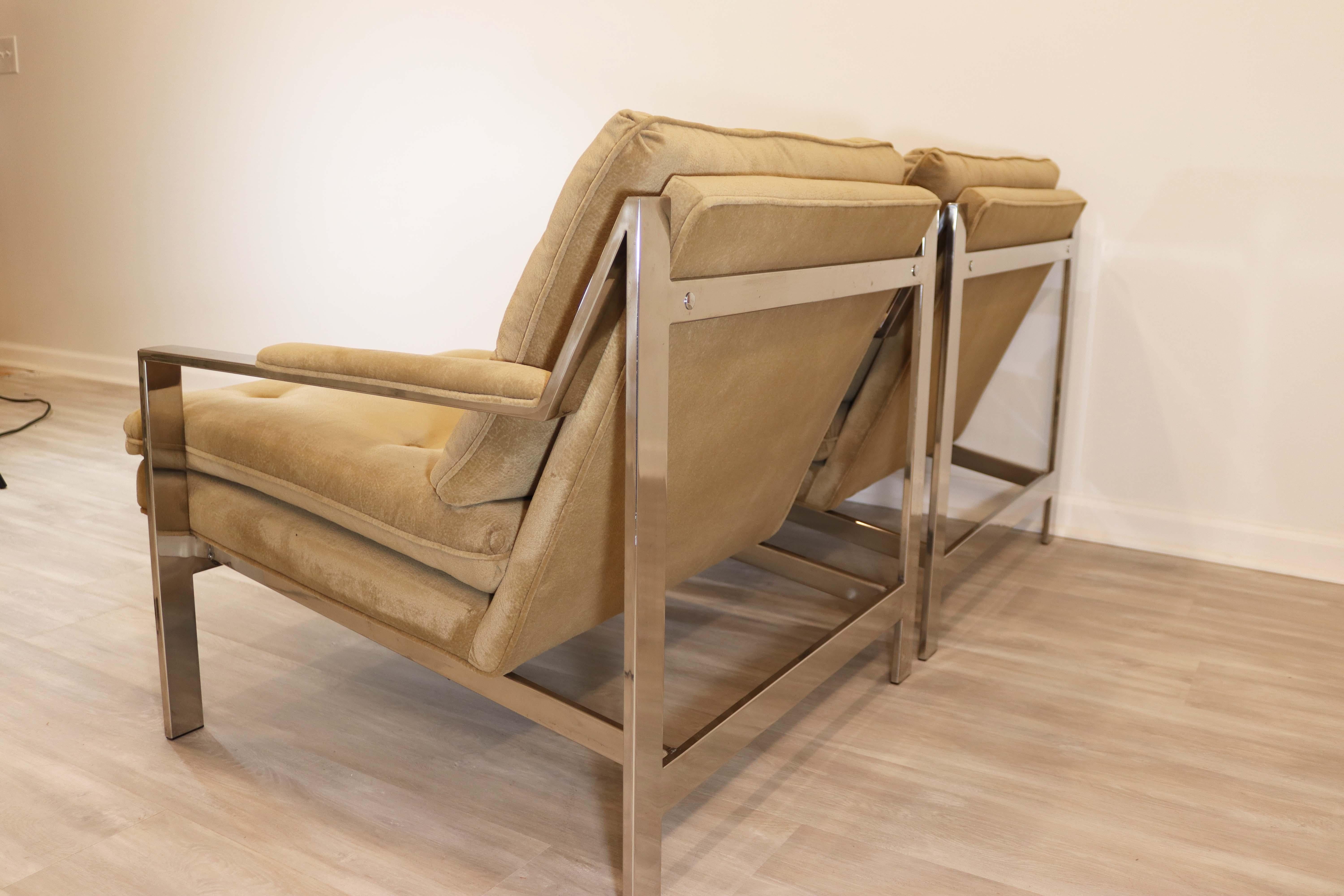 Pair of Chrome Cy Mann Arm Lounge Chairs Modern Contemporary 2