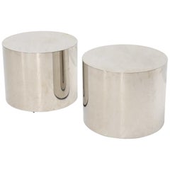 Used Pair of Chrome Cylinder Side End Tables or Wide Pedestals