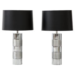 Pair of chrome cylinder table lamps 1970s