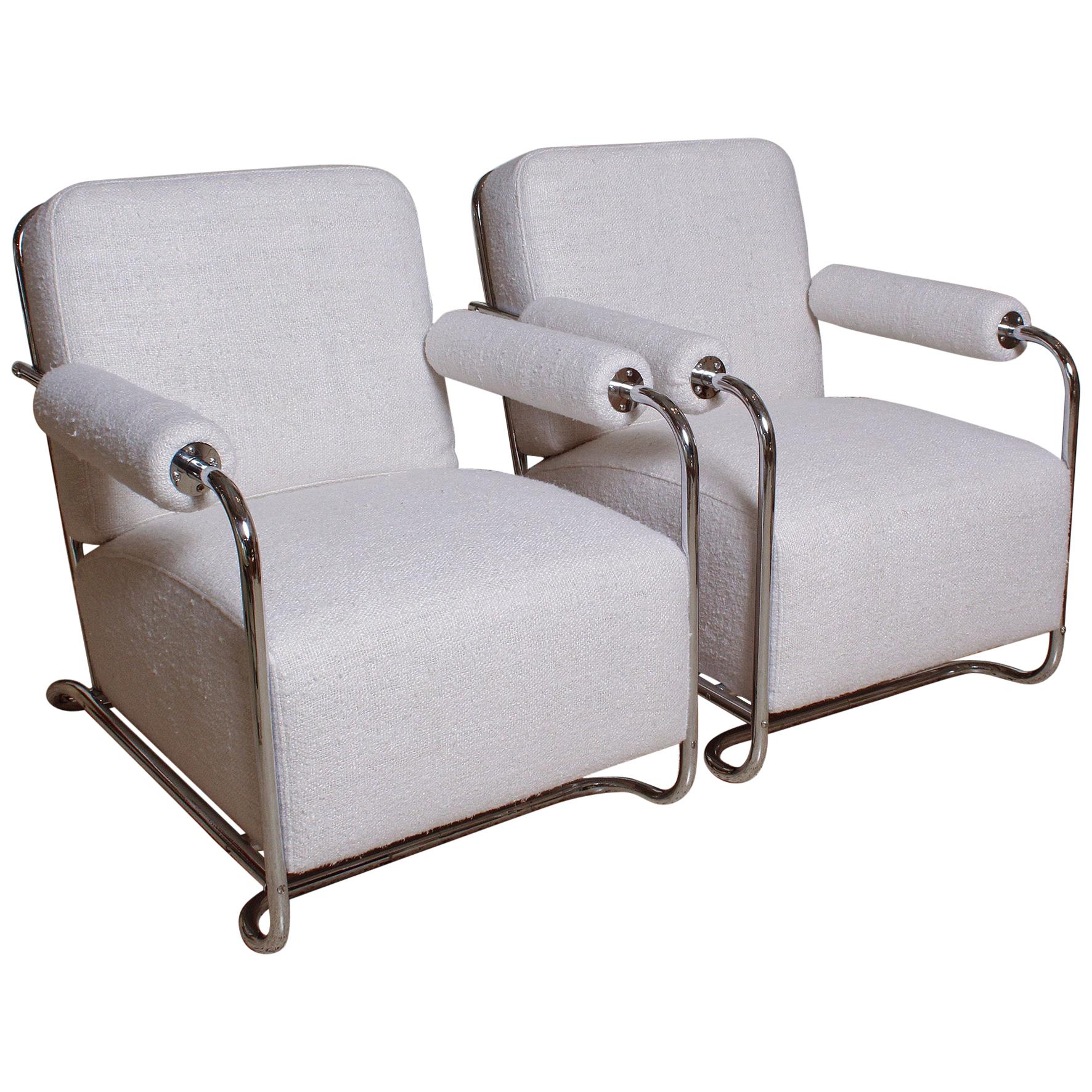 Pair of Chrome Deco Lounge Chairs by Gilbert Rohde for Troy Sunshade, circa 1935