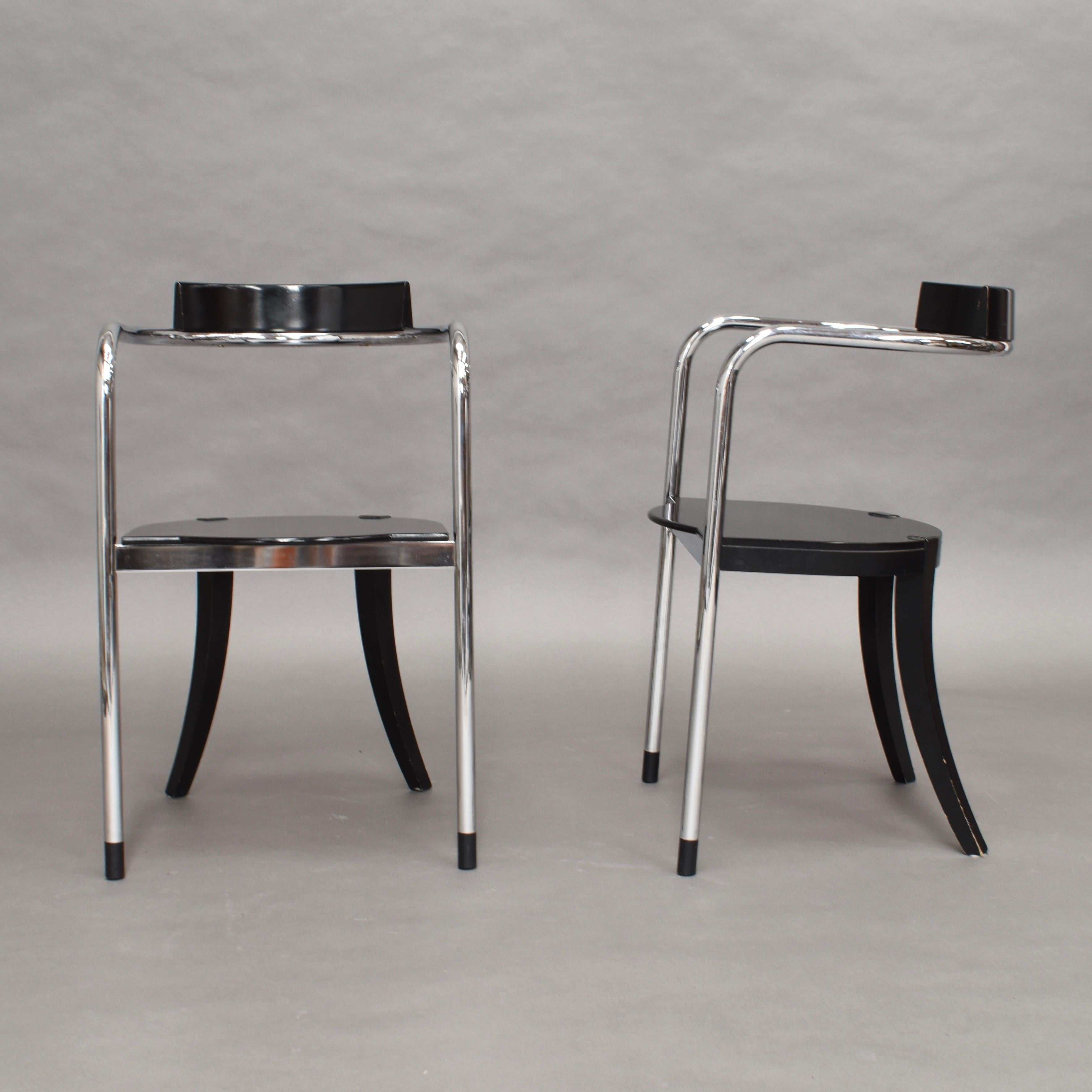 Mid-Century Modern Pair of Chrome Dining Armchairs by David Palterer for Zanotta, Italy, 1987 For Sale