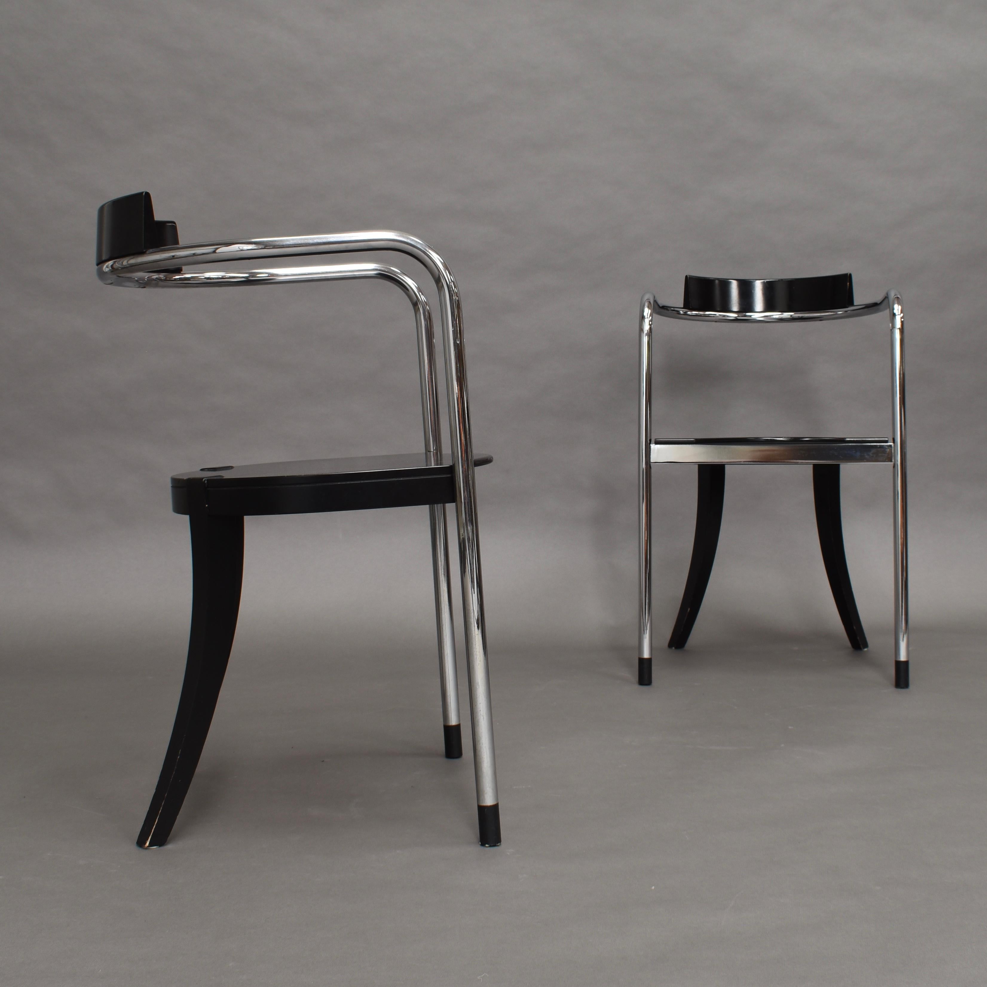 Italian Pair of Chrome Dining Armchairs by David Palterer for Zanotta, Italy, 1987 For Sale