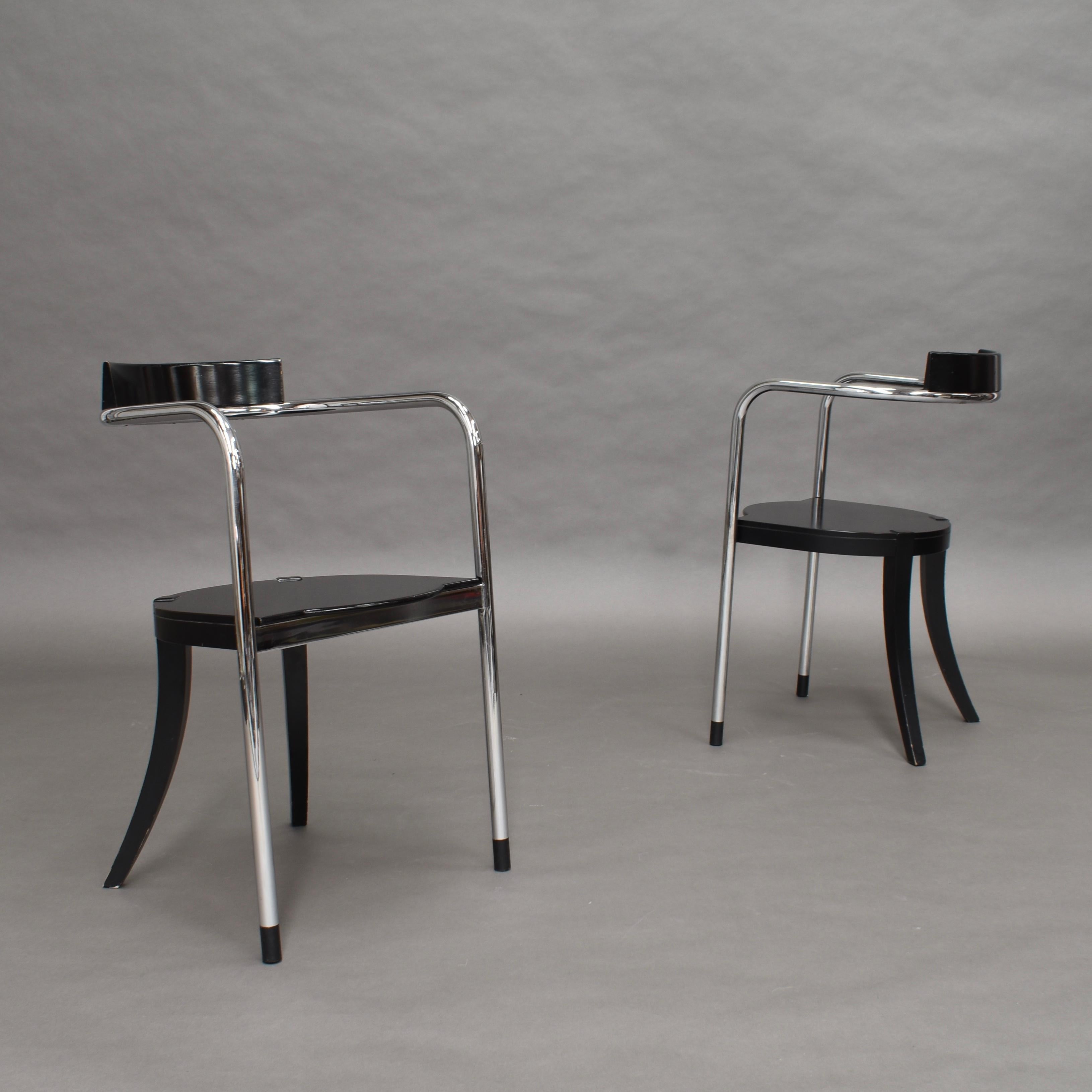 Pair of Chrome Dining Armchairs by David Palterer for Zanotta, Italy, 1987 In Good Condition For Sale In Pijnacker, Zuid-Holland