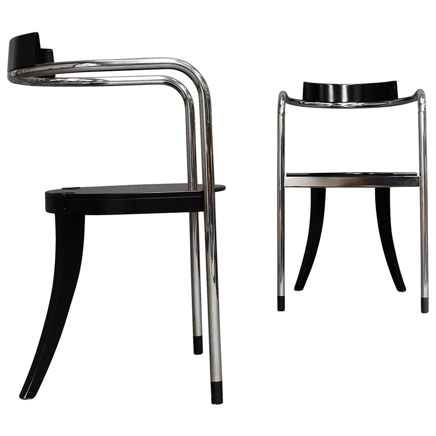 Pair of Chrome Dining Armchairs by David Palterer for Zanotta, Italy, 1987