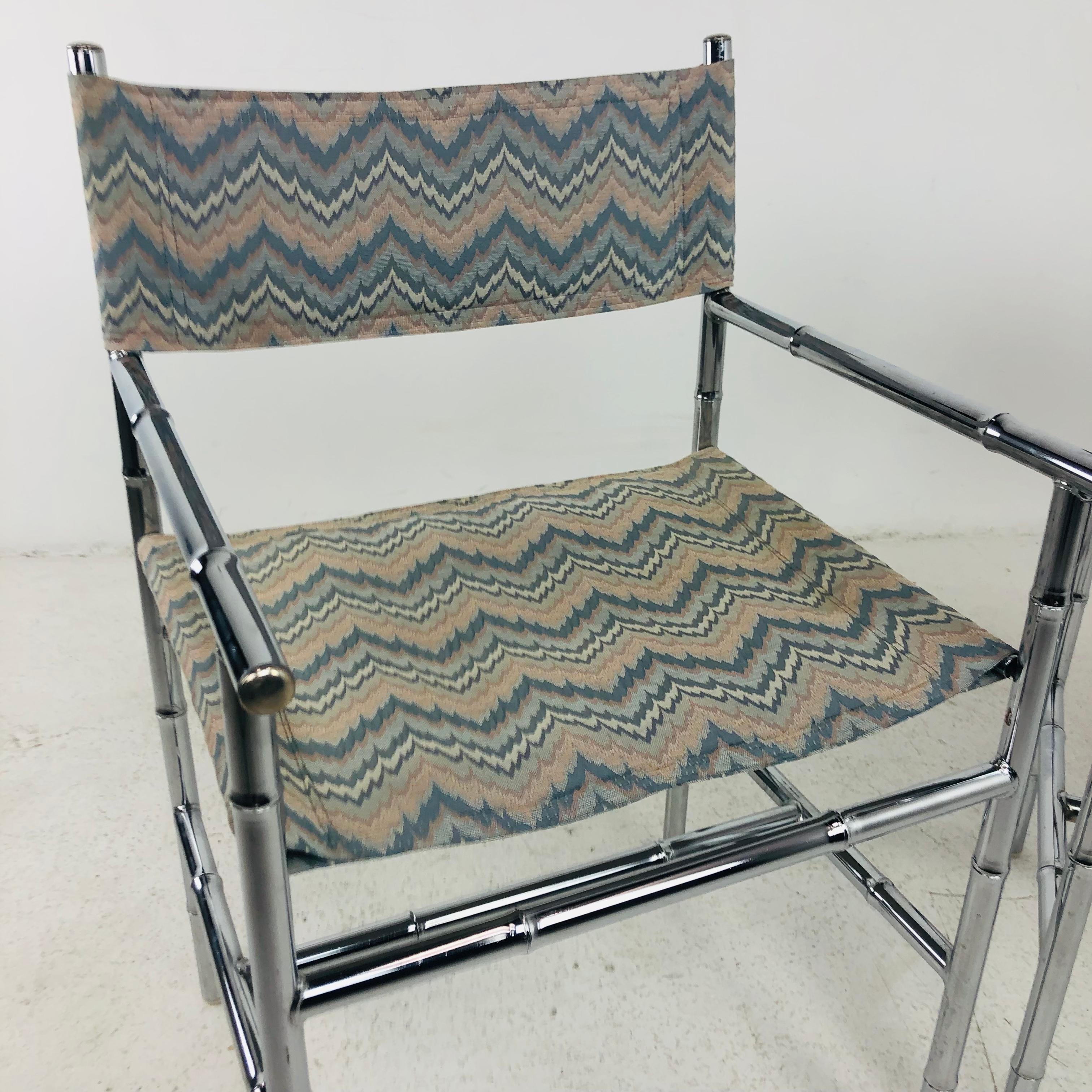 Pair of Chrome Faux Bamboo Flame Stitch Armchairs 3