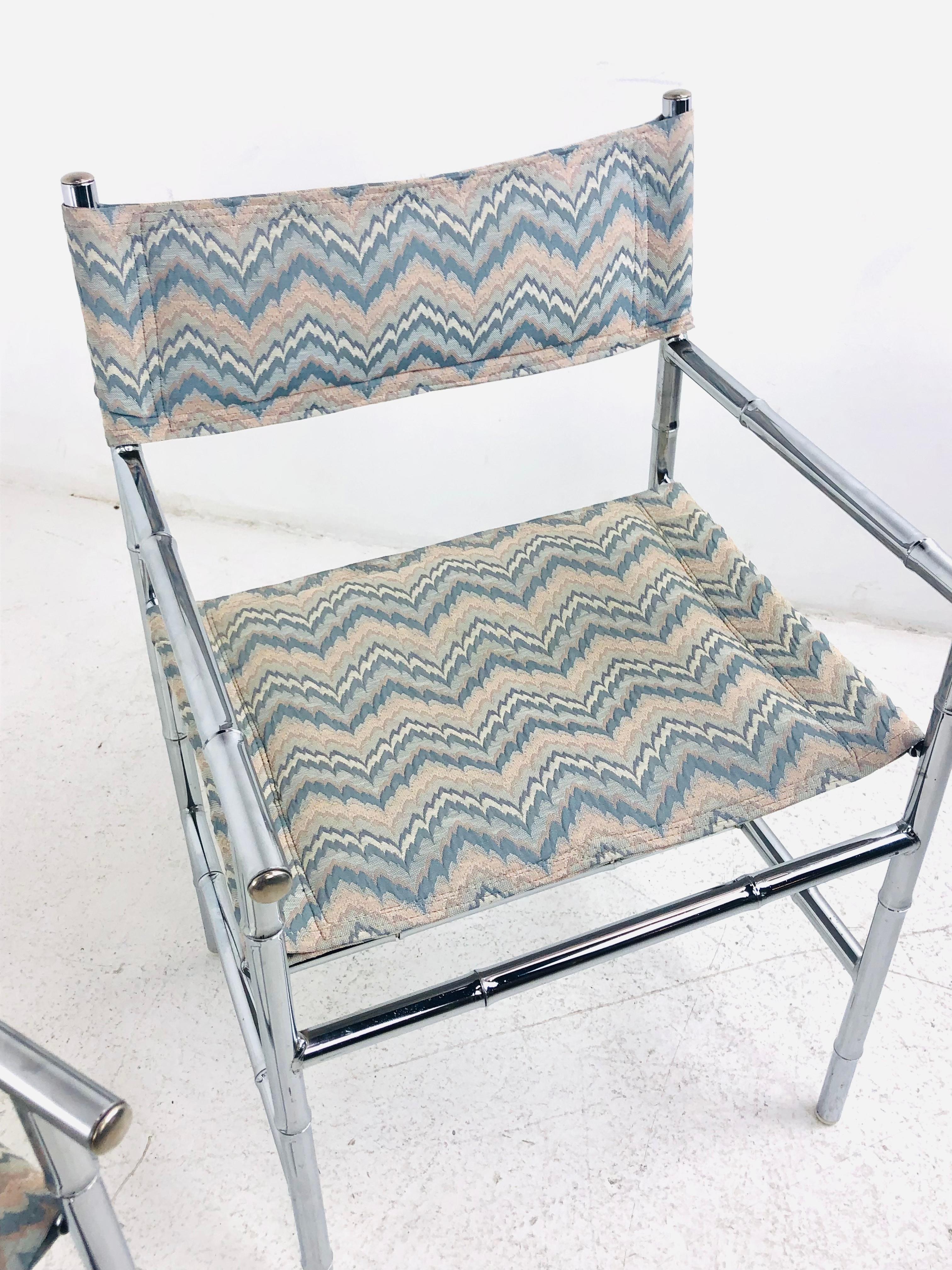 Pair of Chrome Faux Bamboo Flame Stitch Armchairs 5