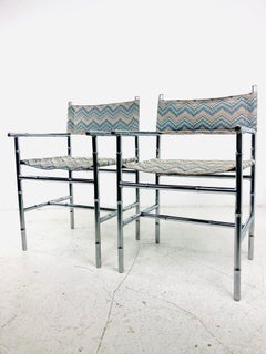 Pair of Chrome Faux Bamboo Flame Stitch Armchairs