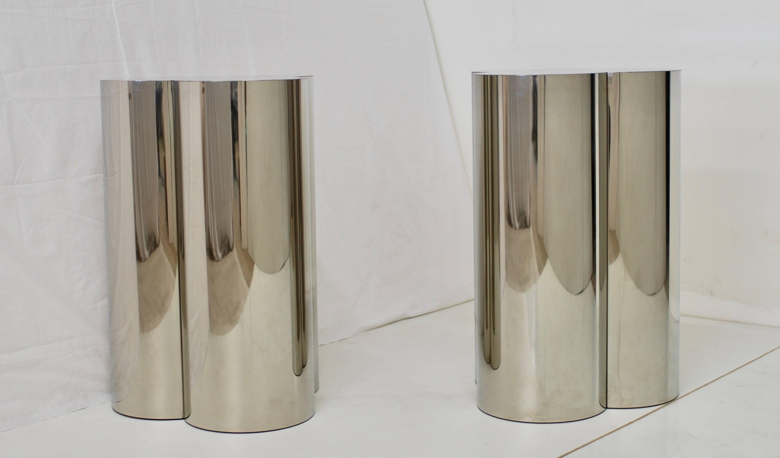 Pair of Chrome Finish Clover Pedestal Table Bases Attributed to C. Jere 4