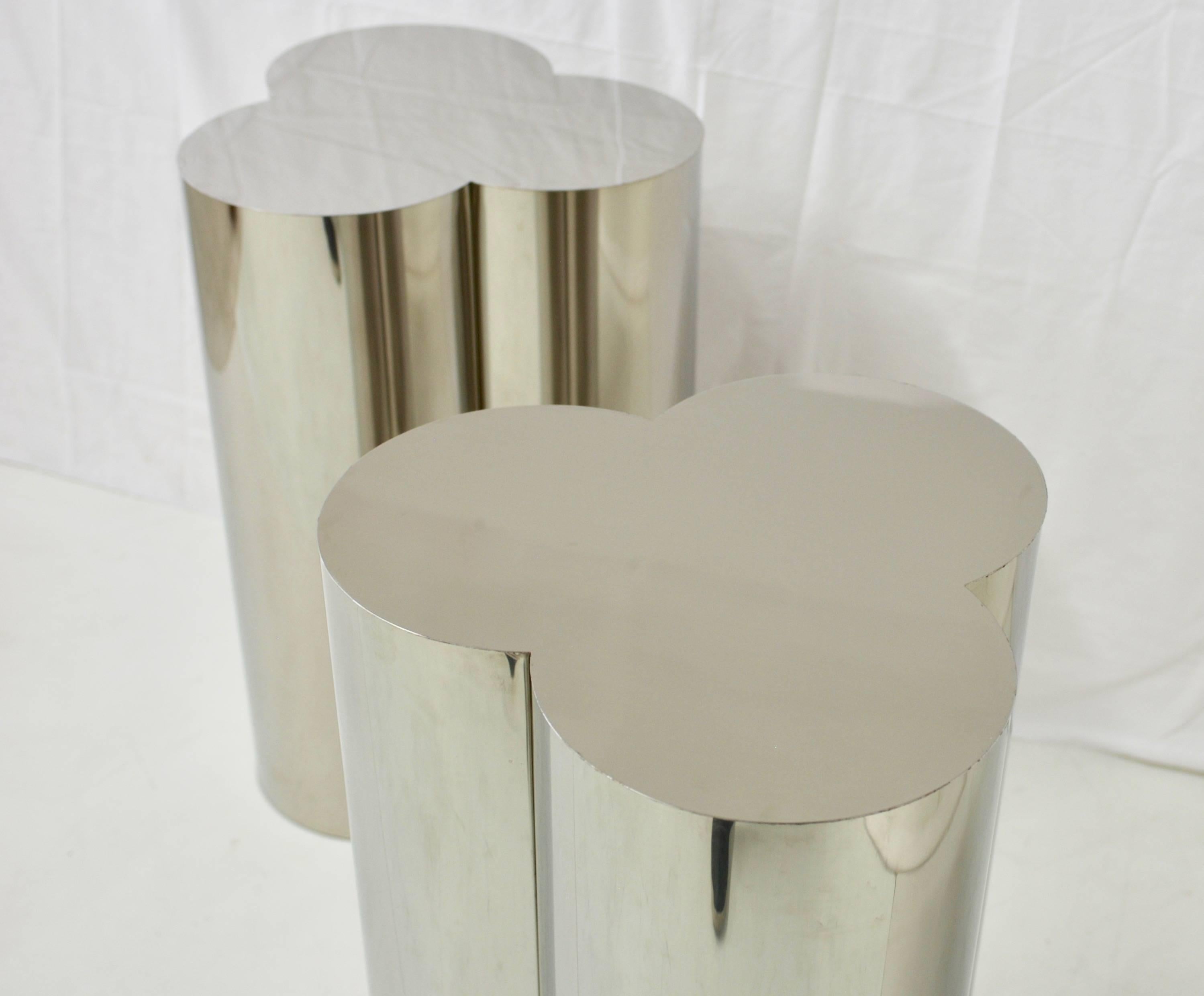 Pair of Chrome Finish Clover Pedestal Table Bases Attributed to C. Jere 12