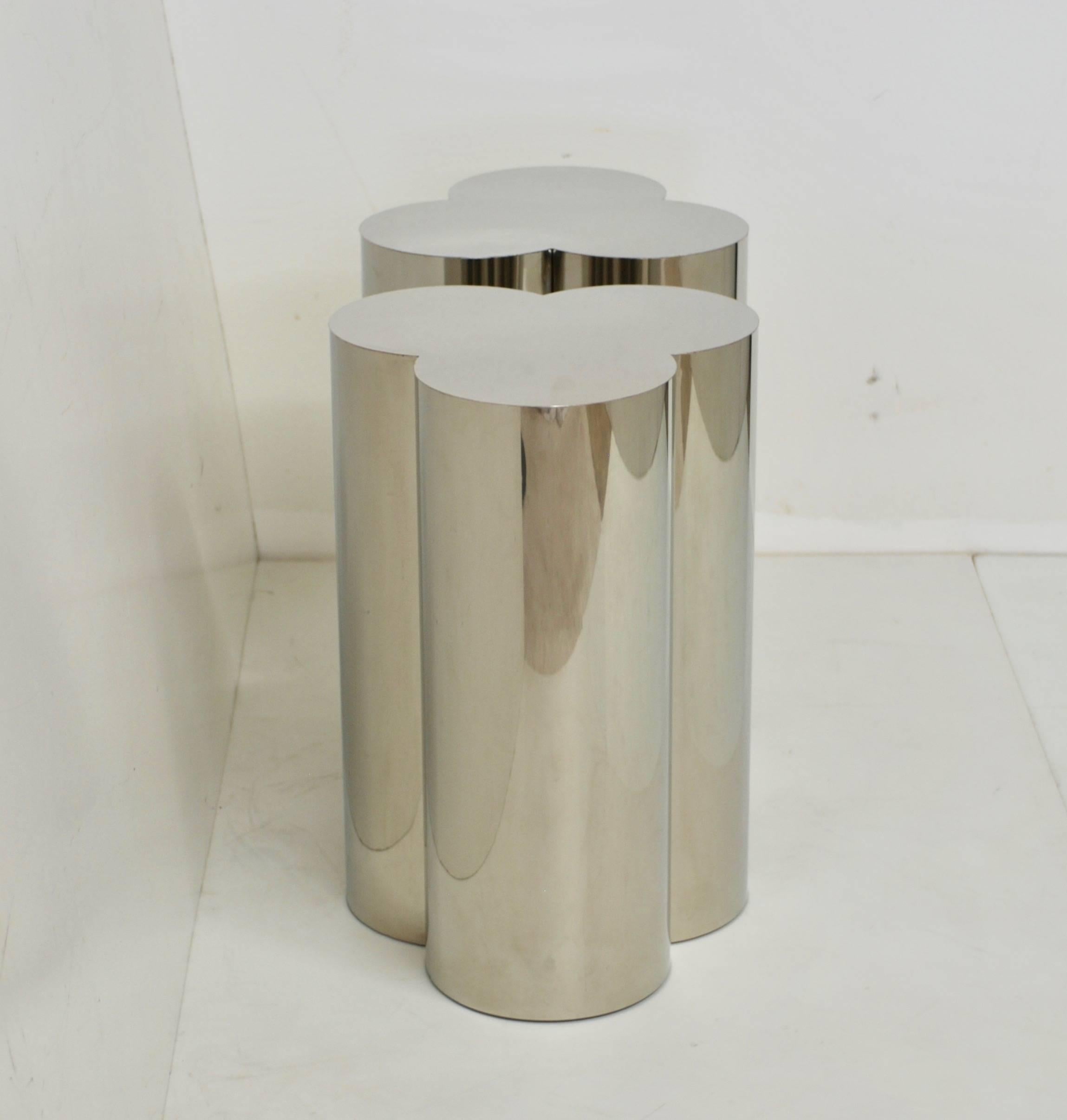 Mid-Century Modern Pair of Chrome Finish Clover Pedestal Table Bases Attributed to C. Jere