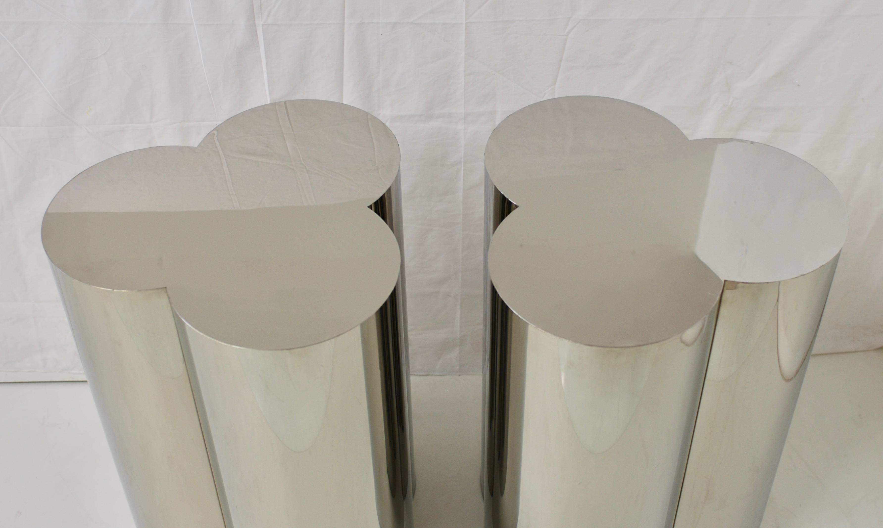 American Pair of Chrome Finish Clover Pedestal Table Bases Attributed to C. Jere