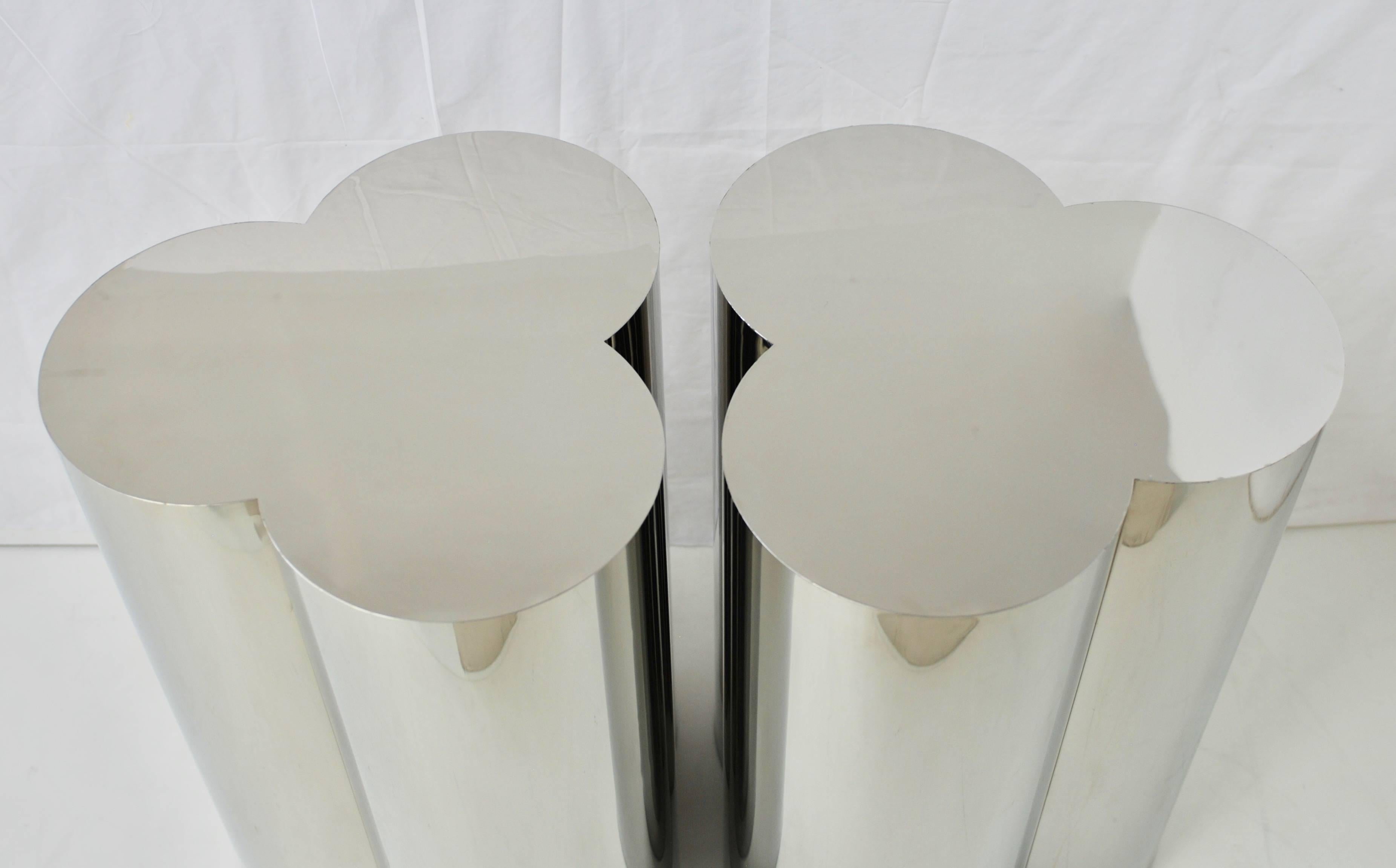 20th Century Pair of Chrome Finish Clover Pedestal Table Bases Attributed to C. Jere