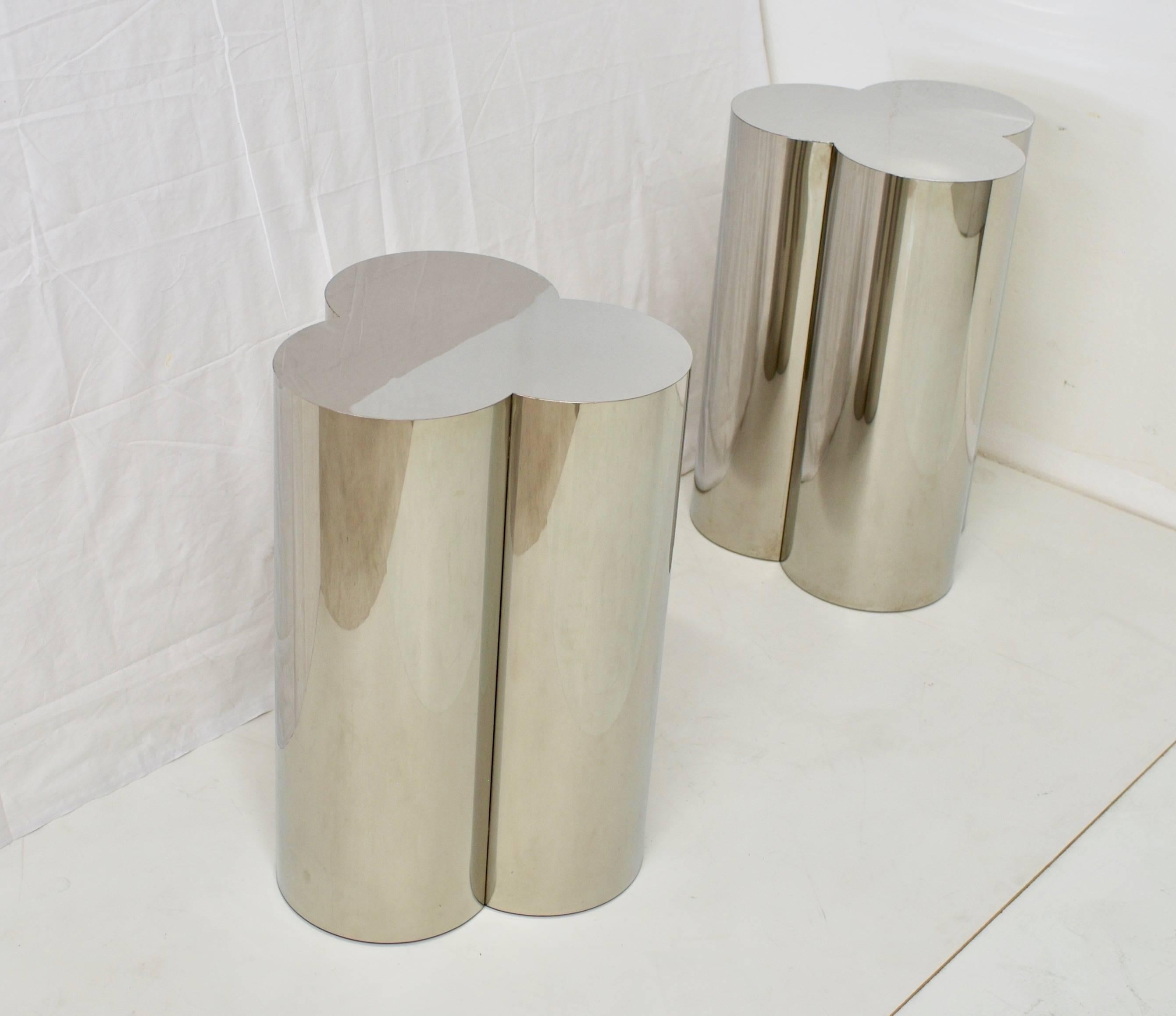 Pair of Chrome Finish Clover Pedestal Table Bases Attributed to C. Jere 2