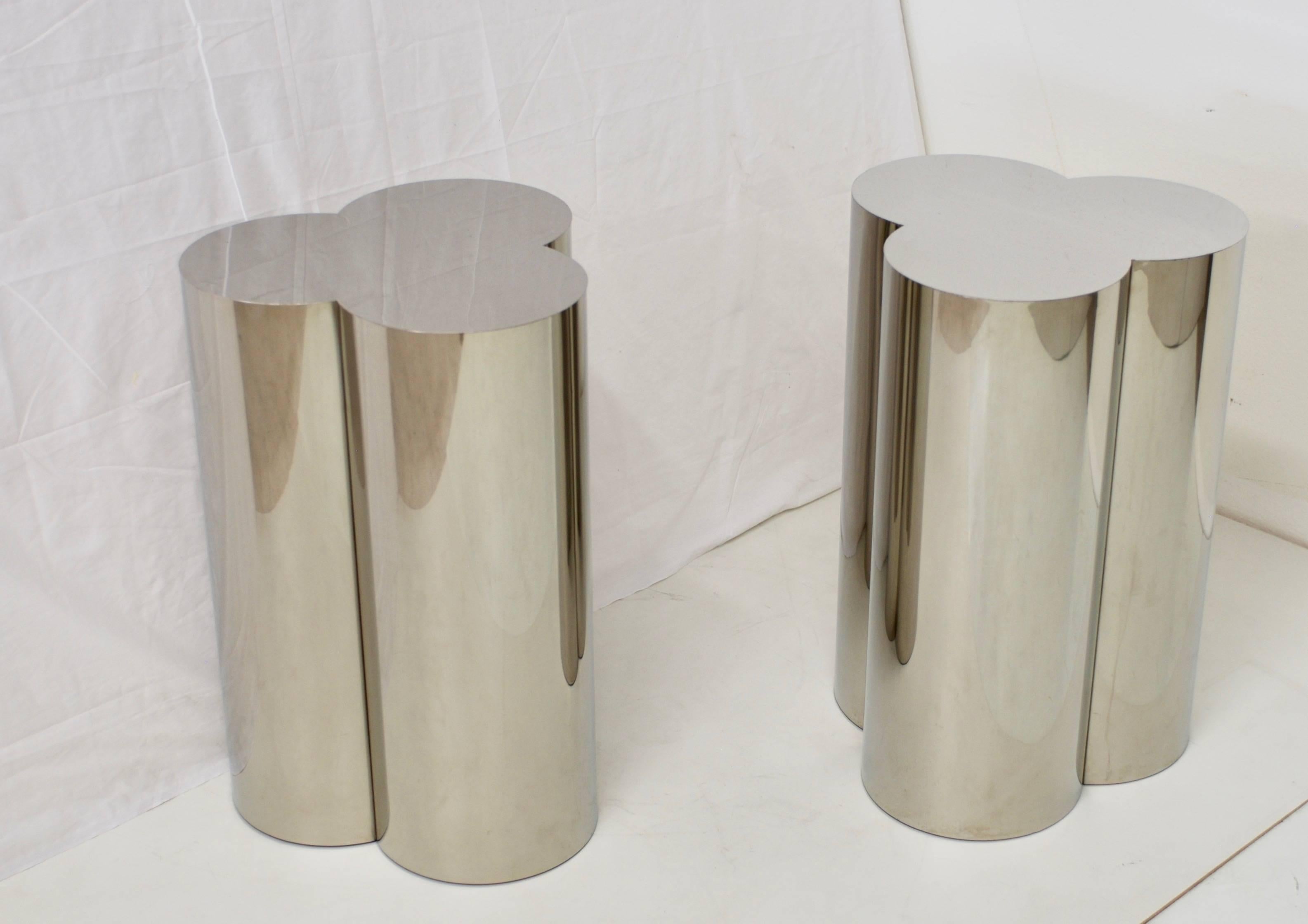 Pair of Chrome Finish Clover Pedestal Table Bases Attributed to C. Jere 3