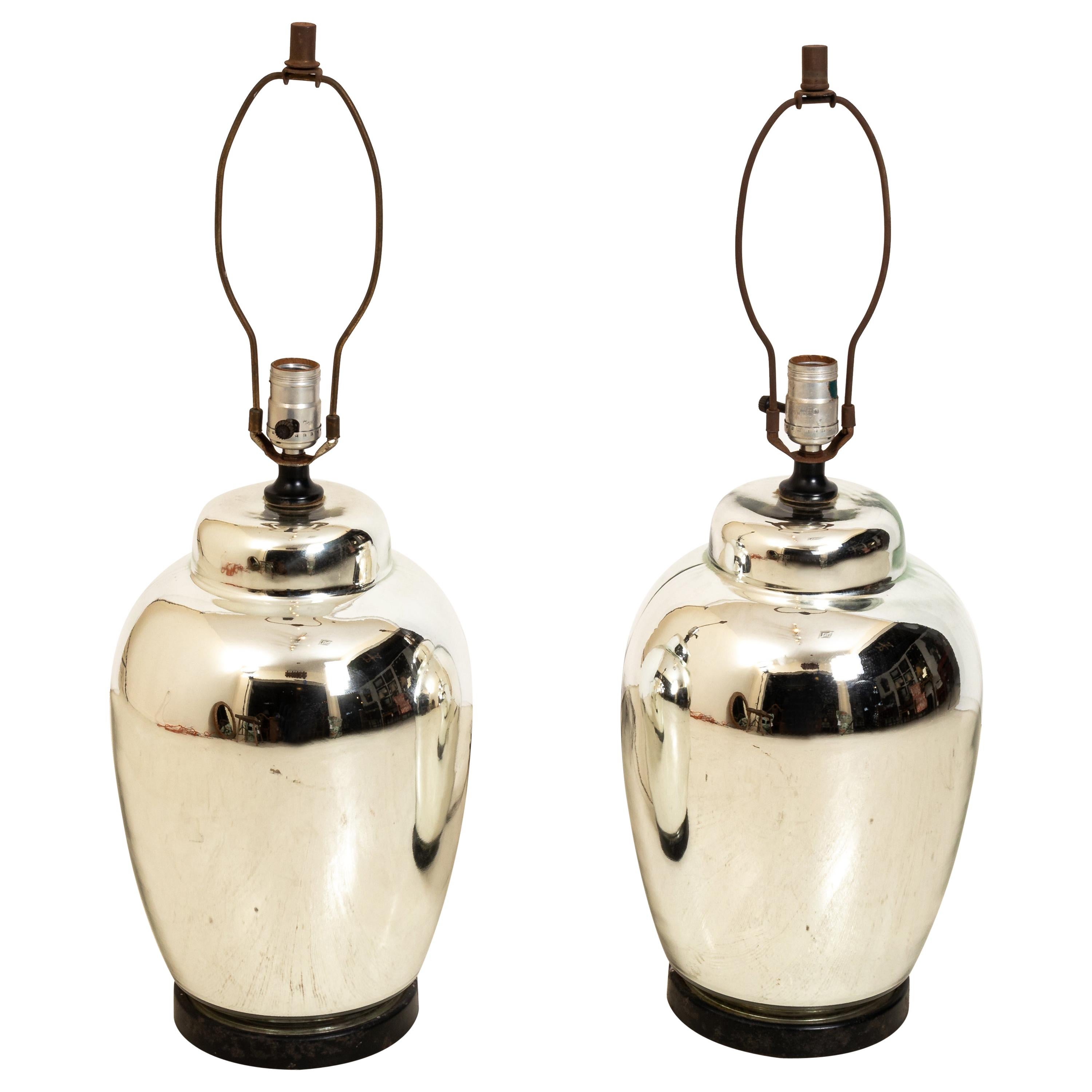 Pair of Chrome Finish Table Lamps