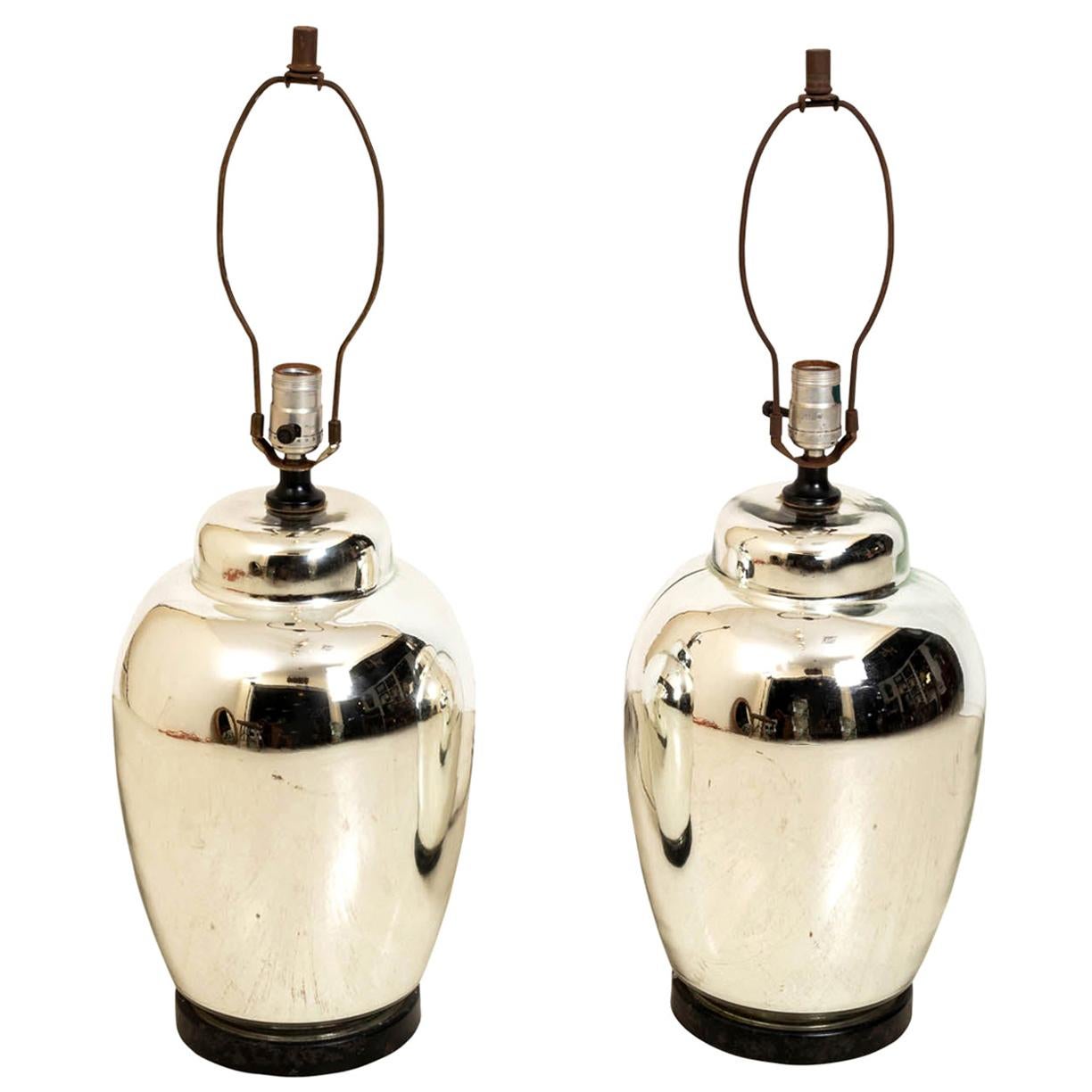 Pair Of 1970s Mercury Glass Lamps