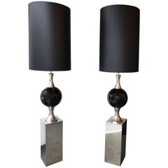 Pair of Chrome Floor Lamps by Philippe Barbier, France, 1970s