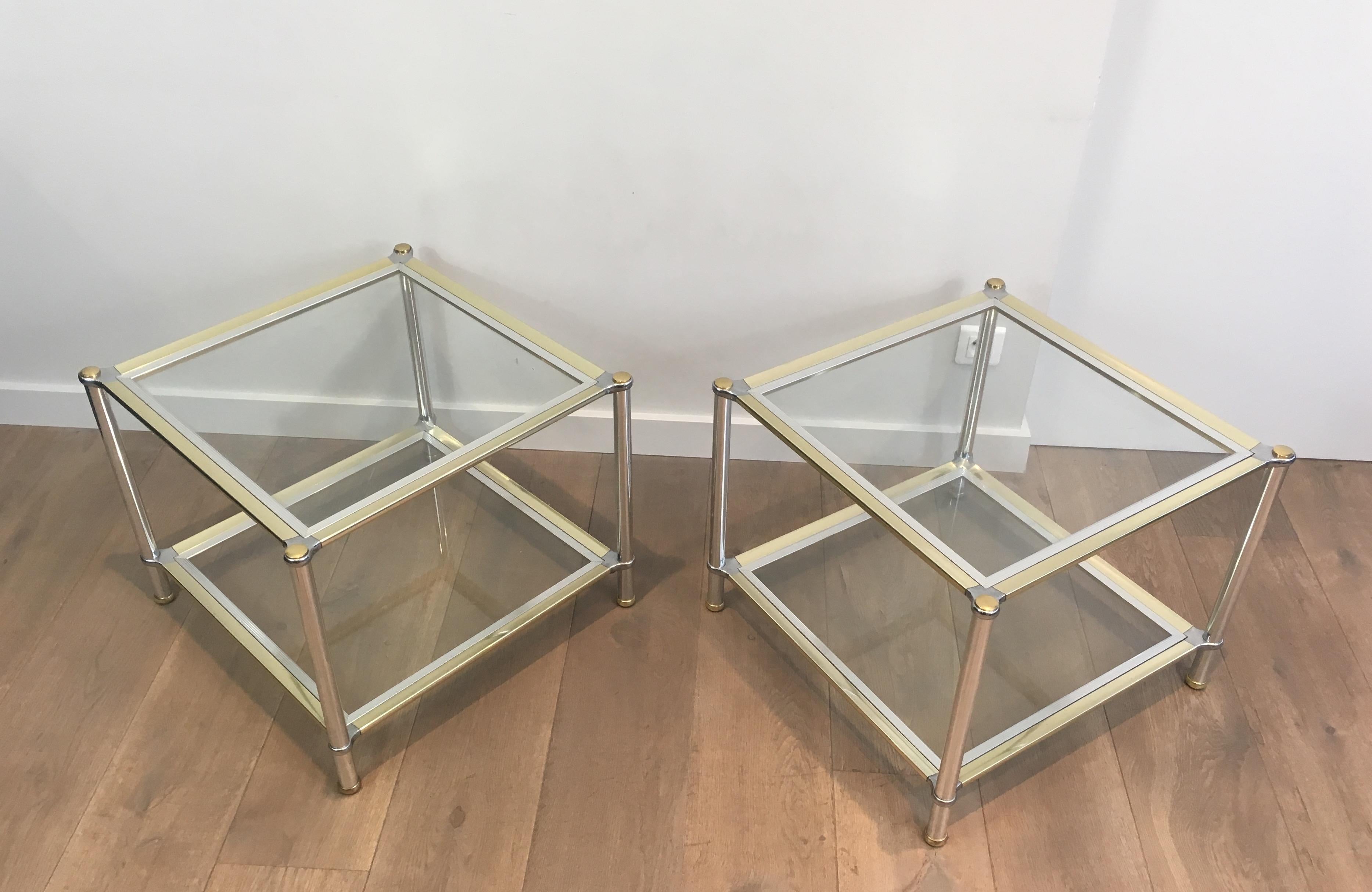 Pair of Chrome, Gilt and Silver Metal Side Tables, French, circa 1970 For Sale 15