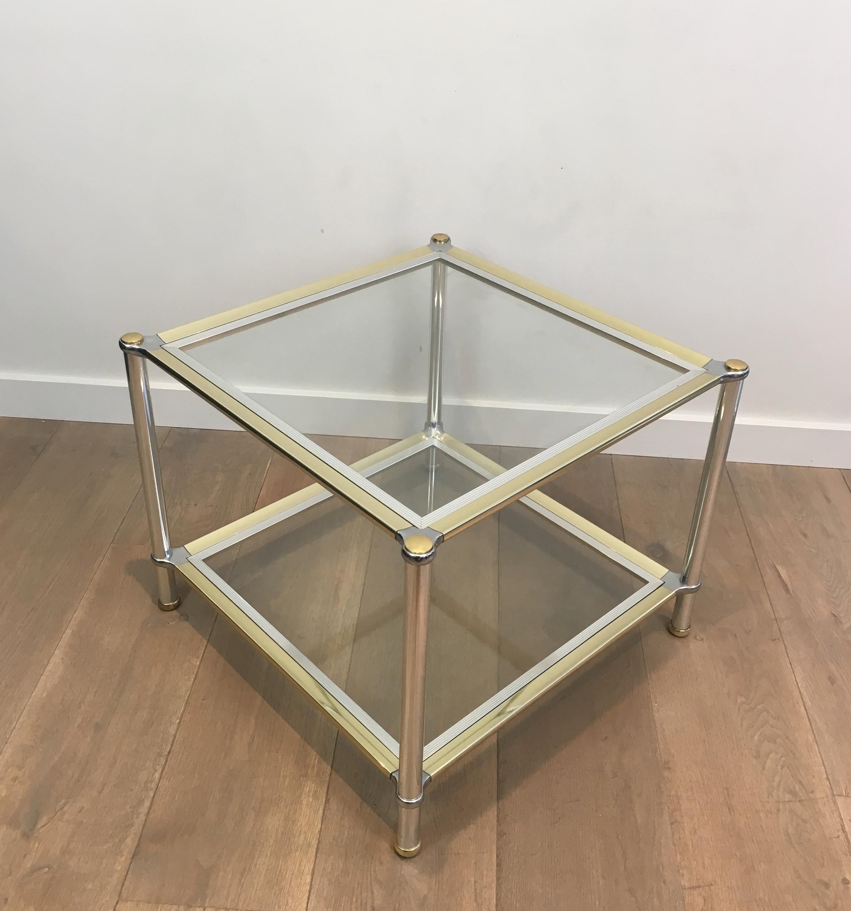 Pair of Chrome, Gilt and Silver Metal Side Tables, French, circa 1970 For Sale 1