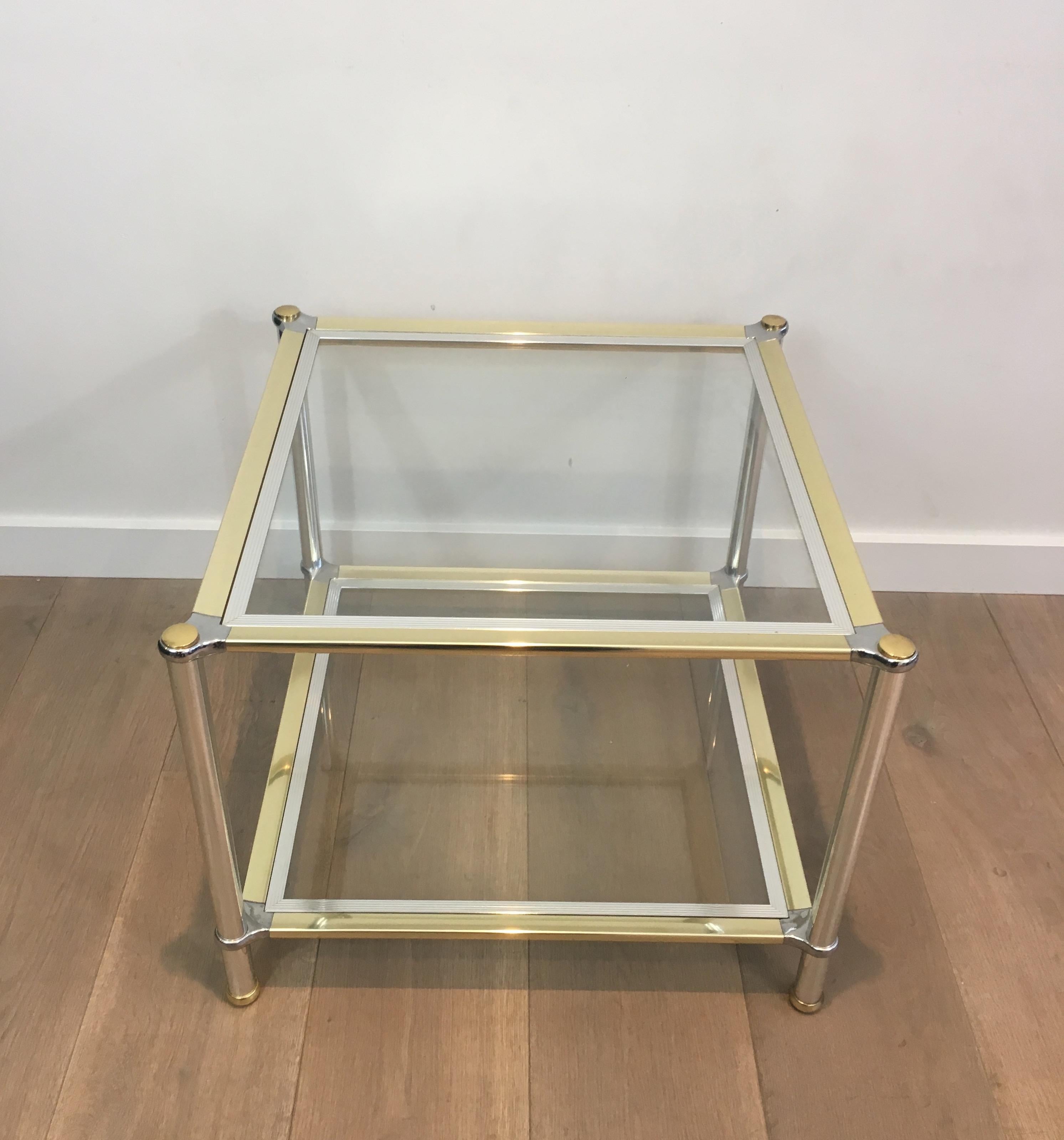 Pair of Chrome, Gilt and Silver Metal Side Tables, French, circa 1970 For Sale 2