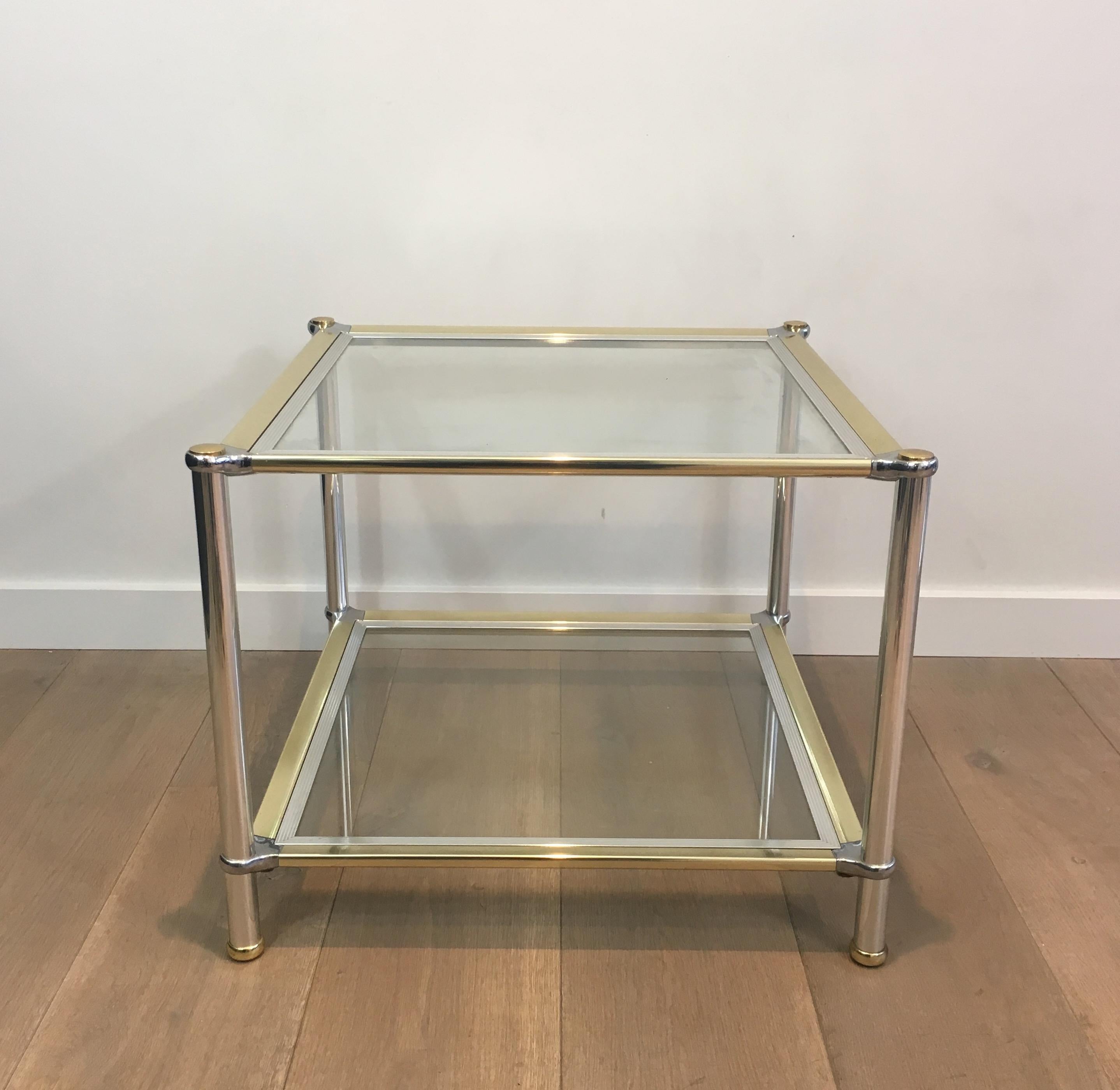 Pair of Chrome, Gilt and Silver Metal Side Tables, French, circa 1970 For Sale 3