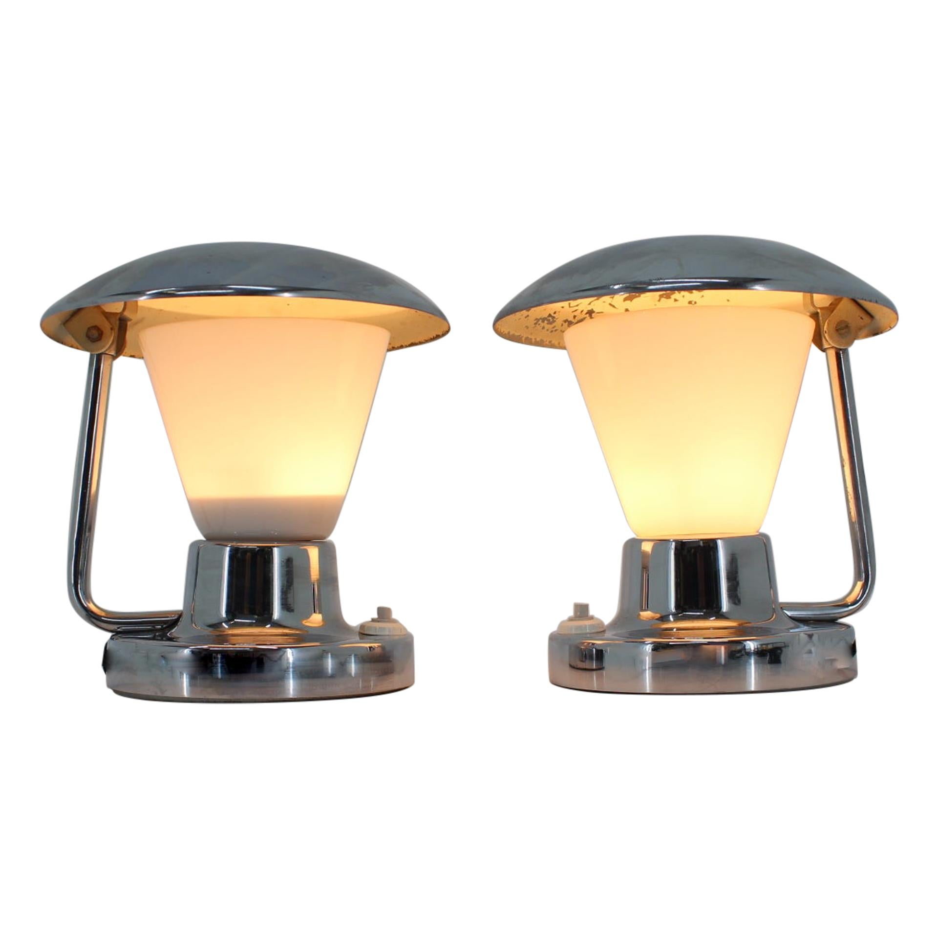 Pair of Chrome Glass Bauhaus Table Lamps, 1930s