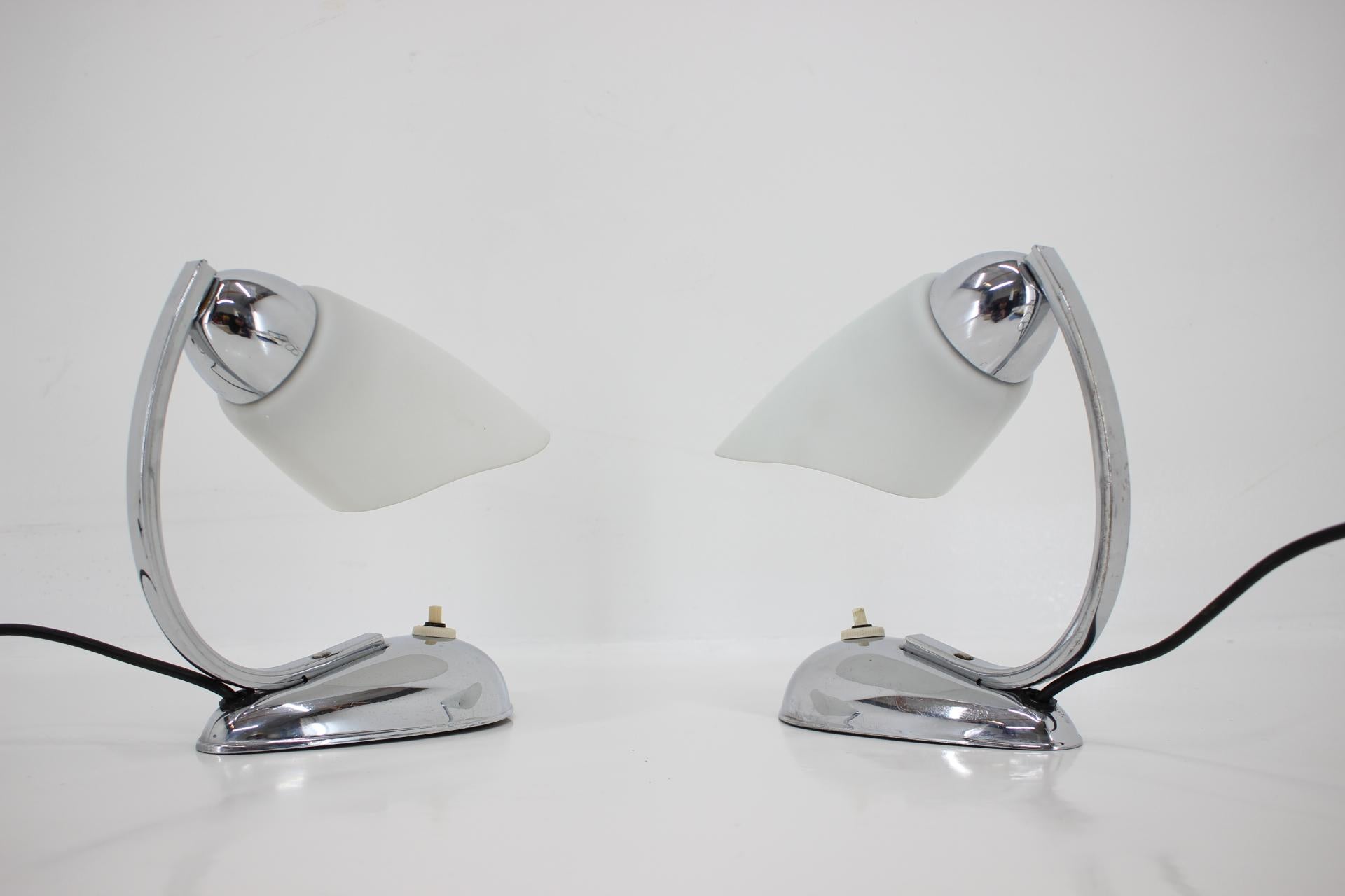 Mid-Century Modern Pair of Chrome Glass Design Midcentury Table Lamps, 1950s For Sale