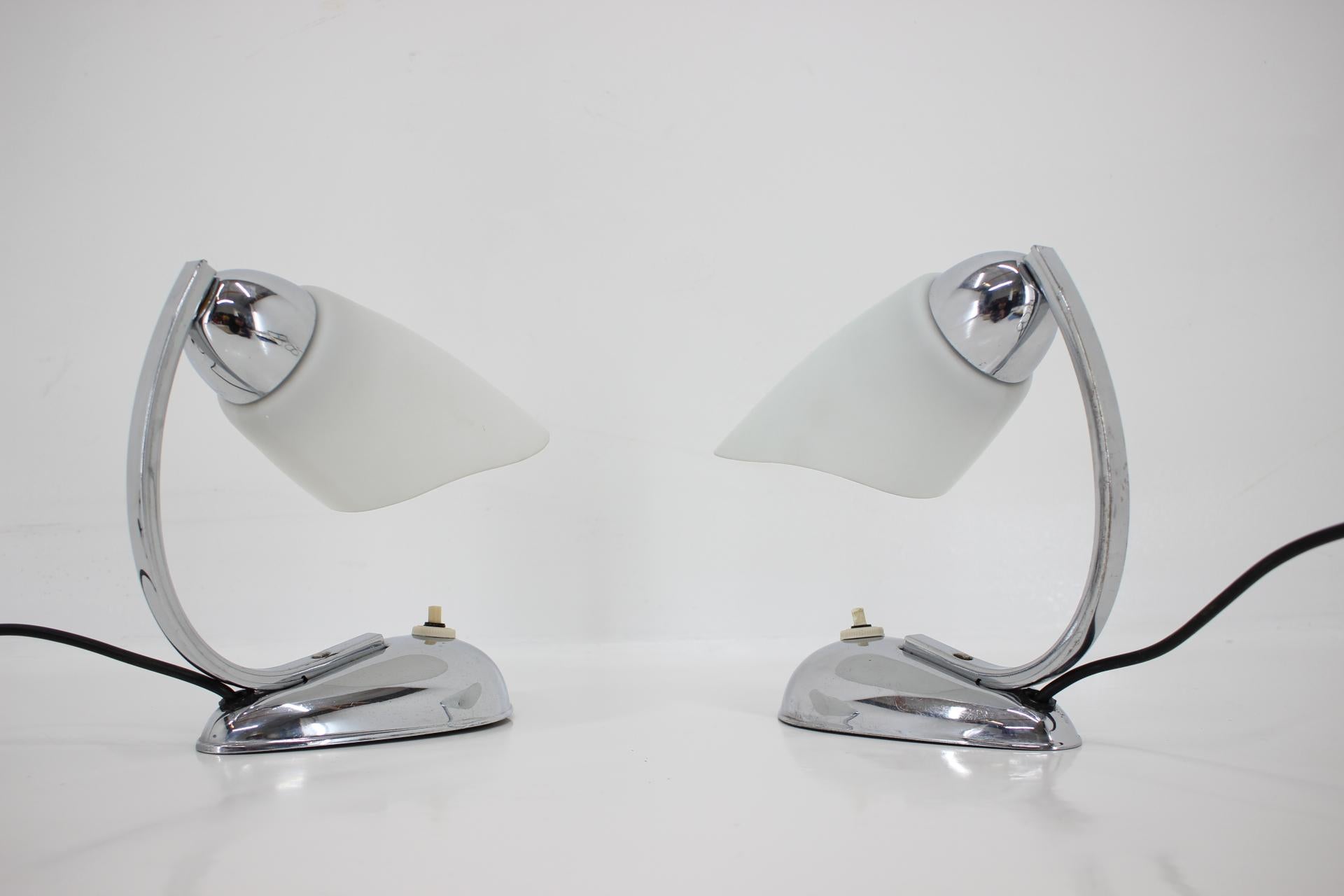 Mid-Century Modern Pair of Chrome Glass Design Midcentury Table Lamps, 1950s