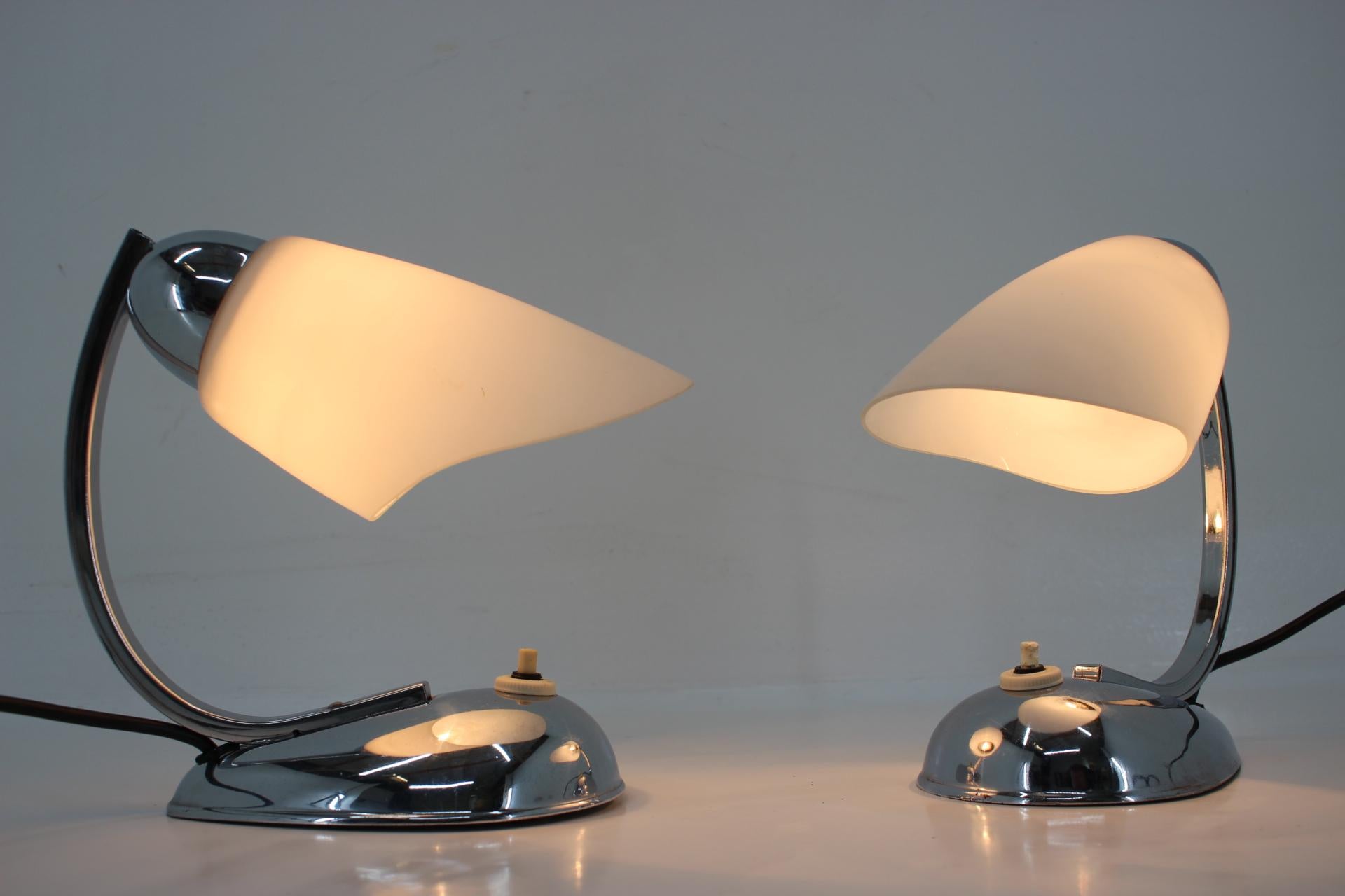 Mid-20th Century Pair of Chrome Glass Design Midcentury Table Lamps, 1950s For Sale